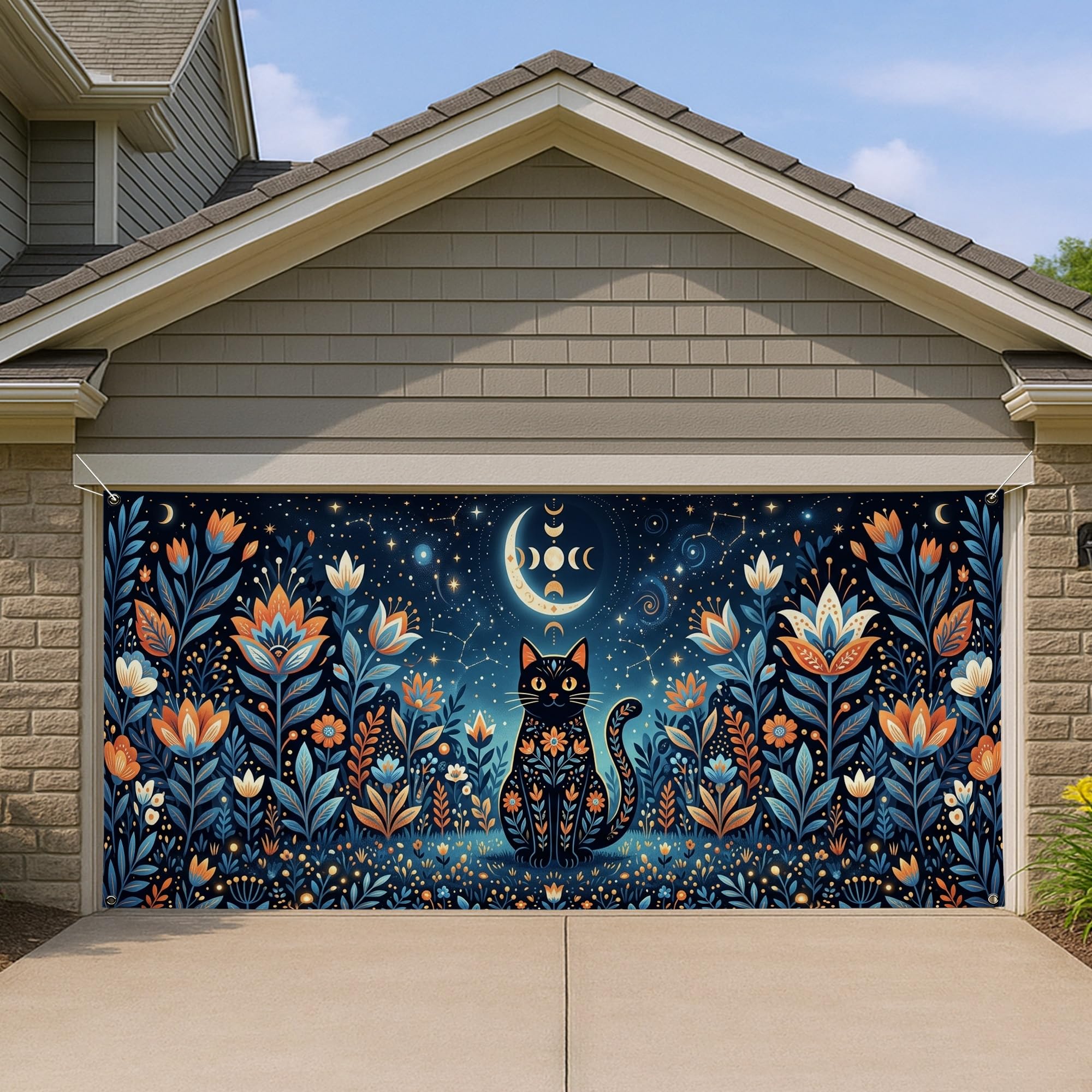 Décoration intérieure et extérieure élégante motif chat et fleurs pour grand garage 397x180