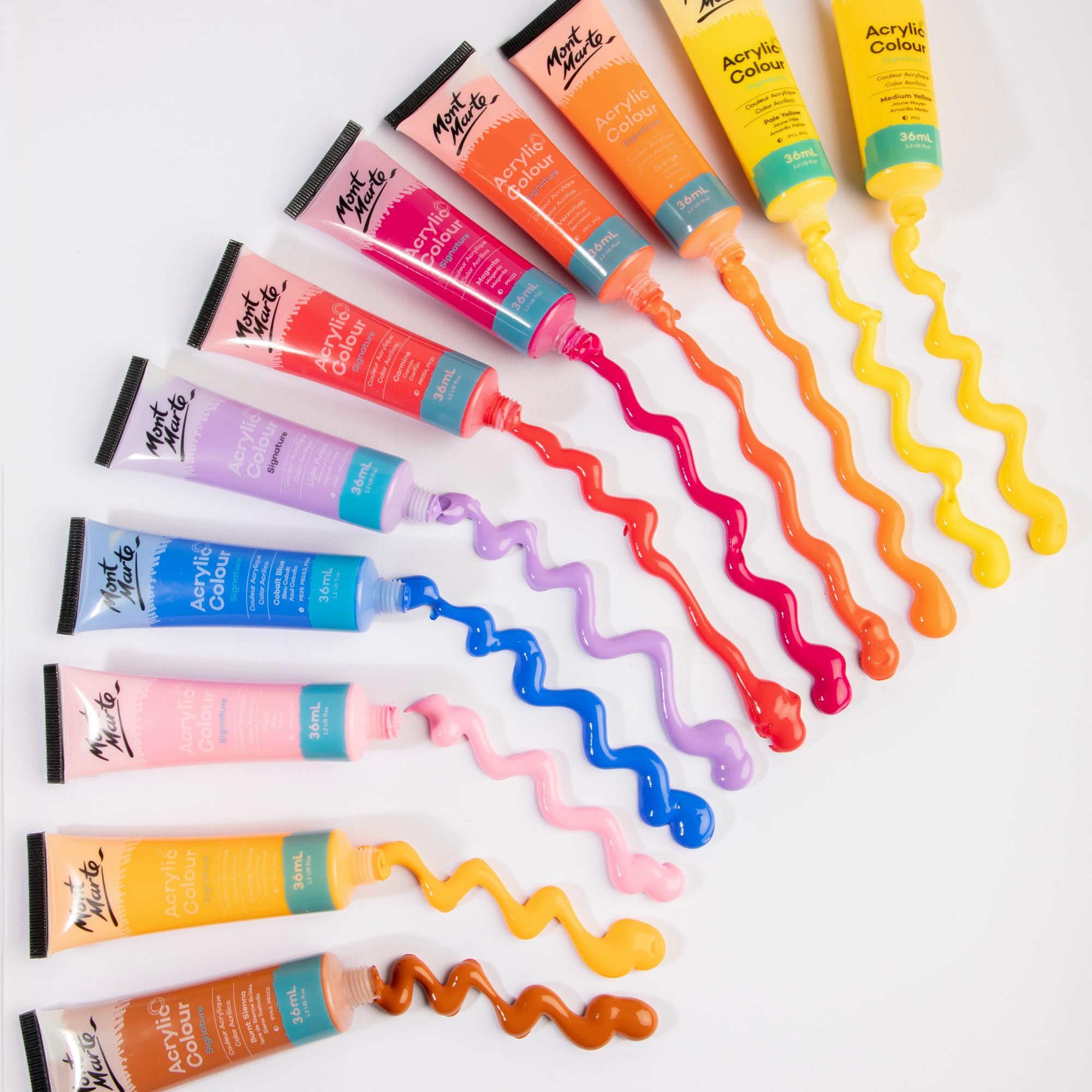 Mont Marte Acrylfarben Set Premium – 48 Stück, 36ml Tuben – Ideal für Acrylmalerei – Brillante Lichtechte Farben mit großer Deckkraft