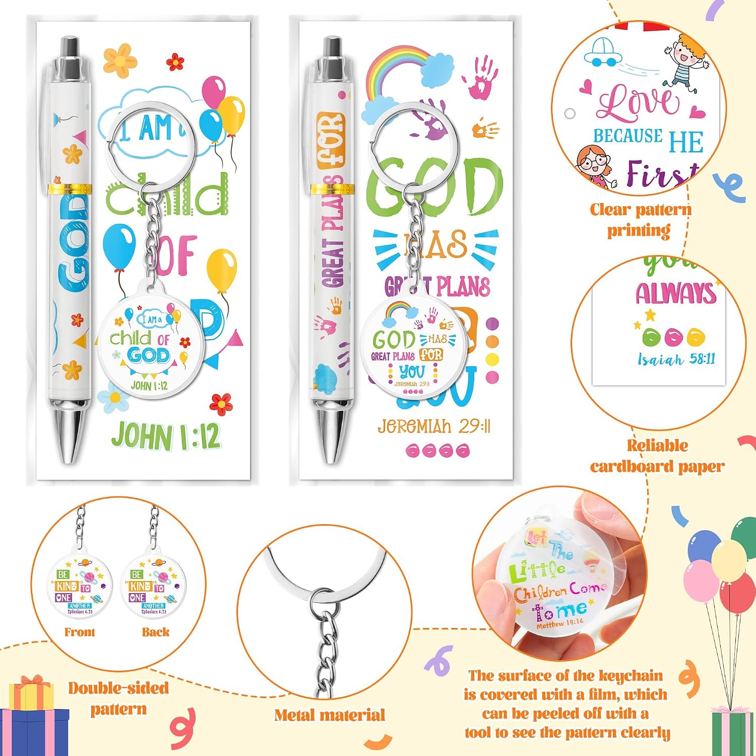 ANGOLIO Christian Inspirational Bible Verses Gifts - 230Pcs Easter Religious Inspirational Bookmarks Colorful Christian Pens Keychains Scripture Stationery Gift for Kids Sunday School Church Favor
