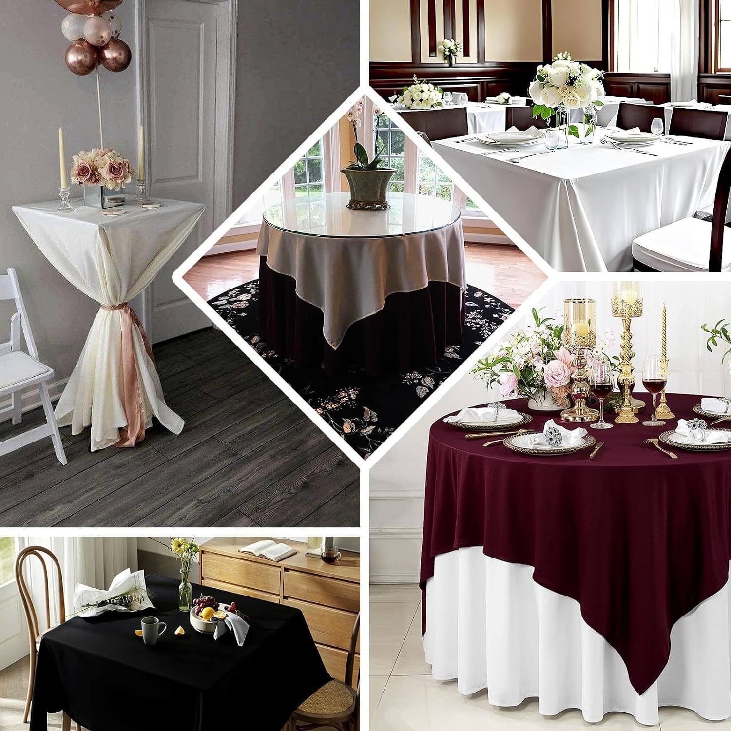 Efavormart Shimmer Silver Premium Scuba Square Table Overlay, Wrinkle Free Seamless Polyester Table Topper - 70"
