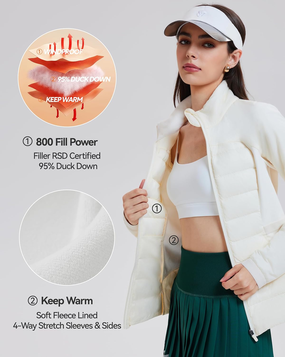 Mudere Women's Running Fleece Lined Jackets Lightweight Water Resistant Hybrid Insulated Puffer Jacket for Hiking Travel - Image 5