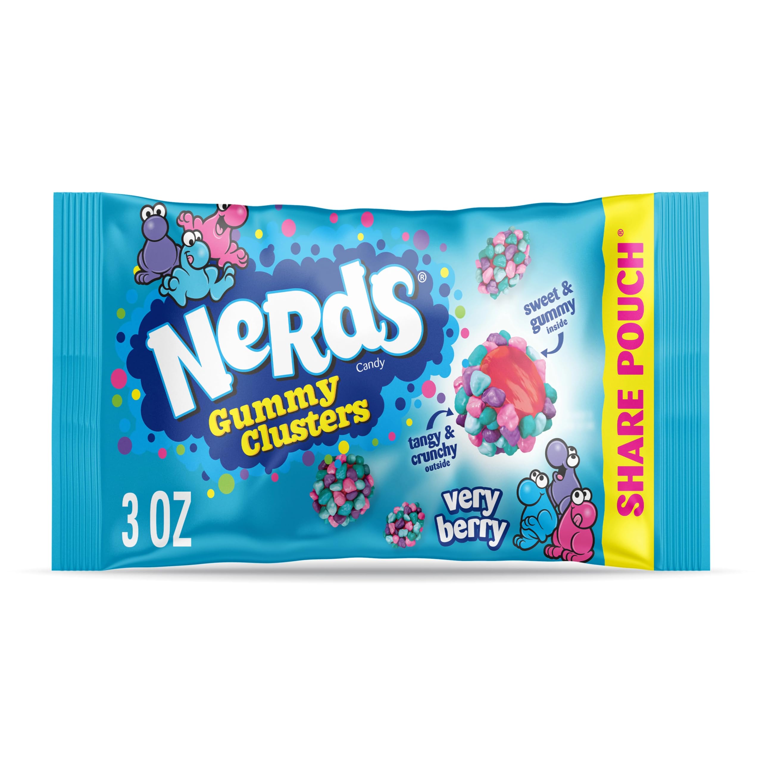 NERDS Gummy Clusters Candy, Very Berry, Crunchy and Gummy, 3 oz