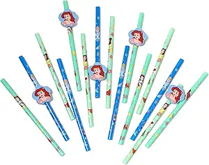 Zak Designs Disney Princess Reusable Plastic Straw Bundle for Kids' Hydration Includes 30pcs Sippers and 10 pcs Character Medallion Decorations (7.8", 40 Pieces), PRYO-V920