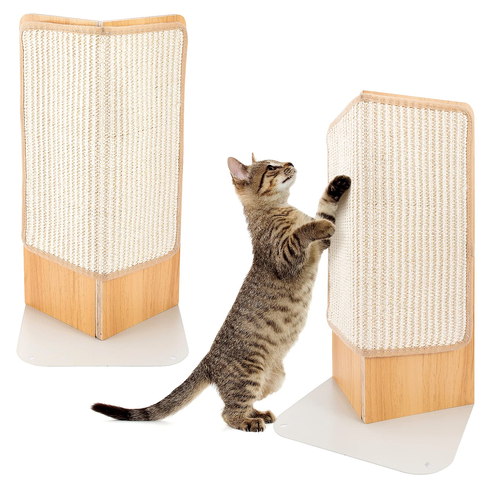 Cat Corner Scratching Post Board Set- Natural Sisal Couch Corner Wall Mounted Scratching Post with Replacement Sisal Mat and Anti-Slip Base Wall Furniture Sofa Corner Protector