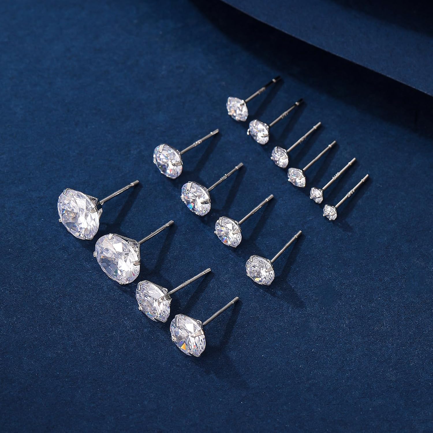 7 Pairs Stud Earrings Week Set,925 Sterling Silver Hypoallergenic 5A+Cubic Zirconia 24K Gold Plated Earrings for Women CZ Earrings 3-9mm - Image 4