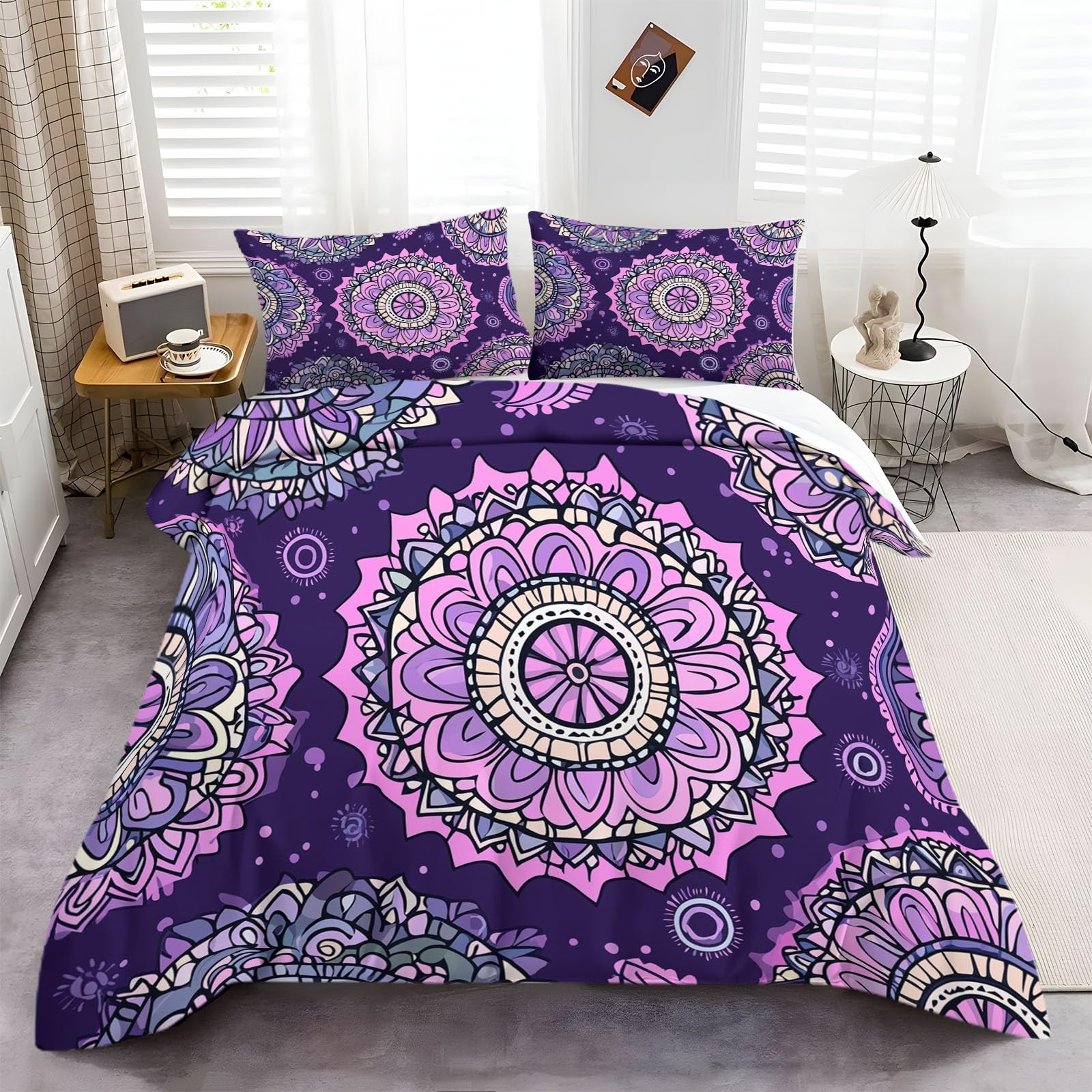 Funda Nórdica Flores Mándalas Juego De Cama Suave Transpirable Microfibra 1 Funda Nórdica + 2 Fundas De Almohada 50X75cm Cama 90