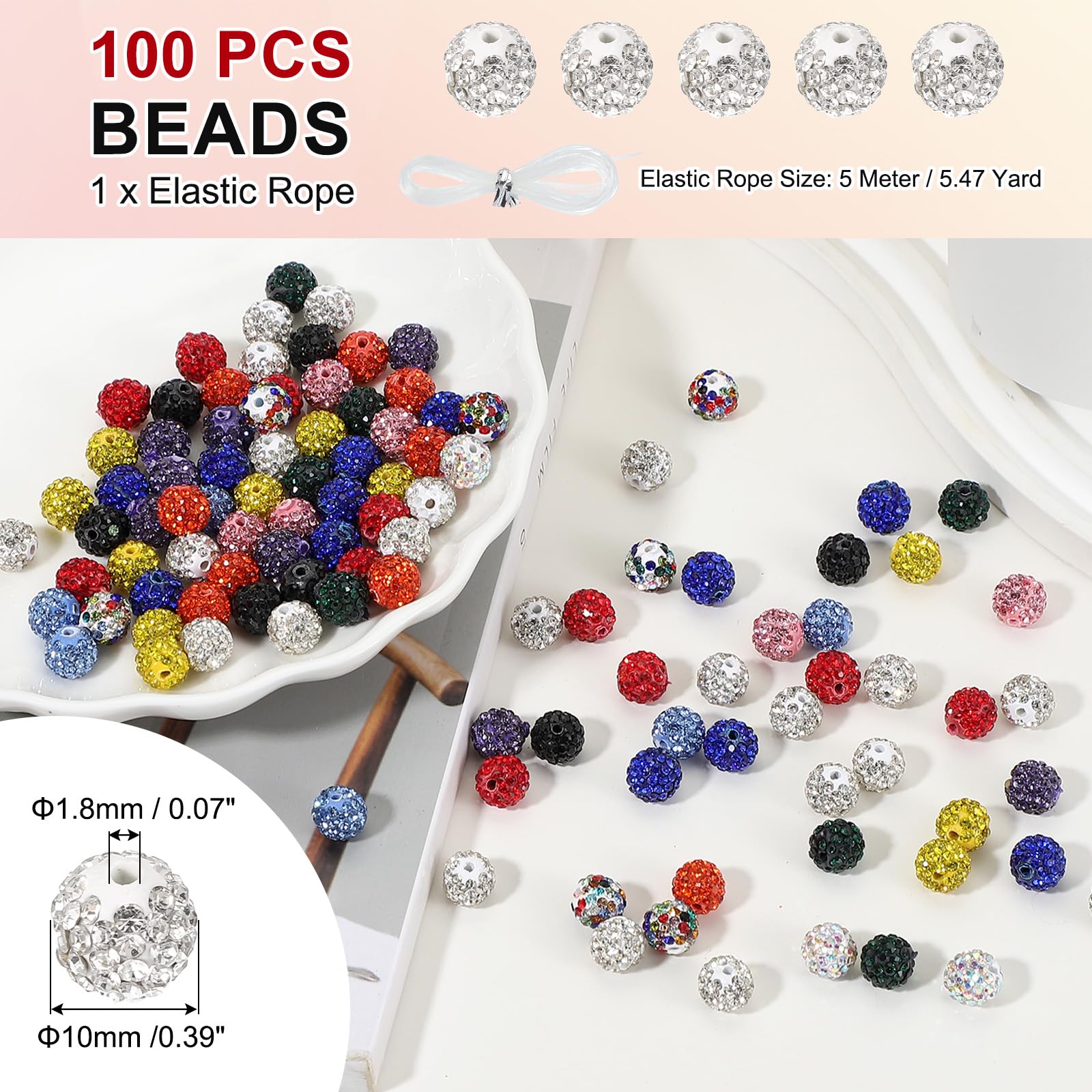 PATIKIL 100 Pcs White Round Rhinestone Beads for Jewelry Making 10mm Shiny Disco Ball Beads with Hole, DIY Crafting - Image 2