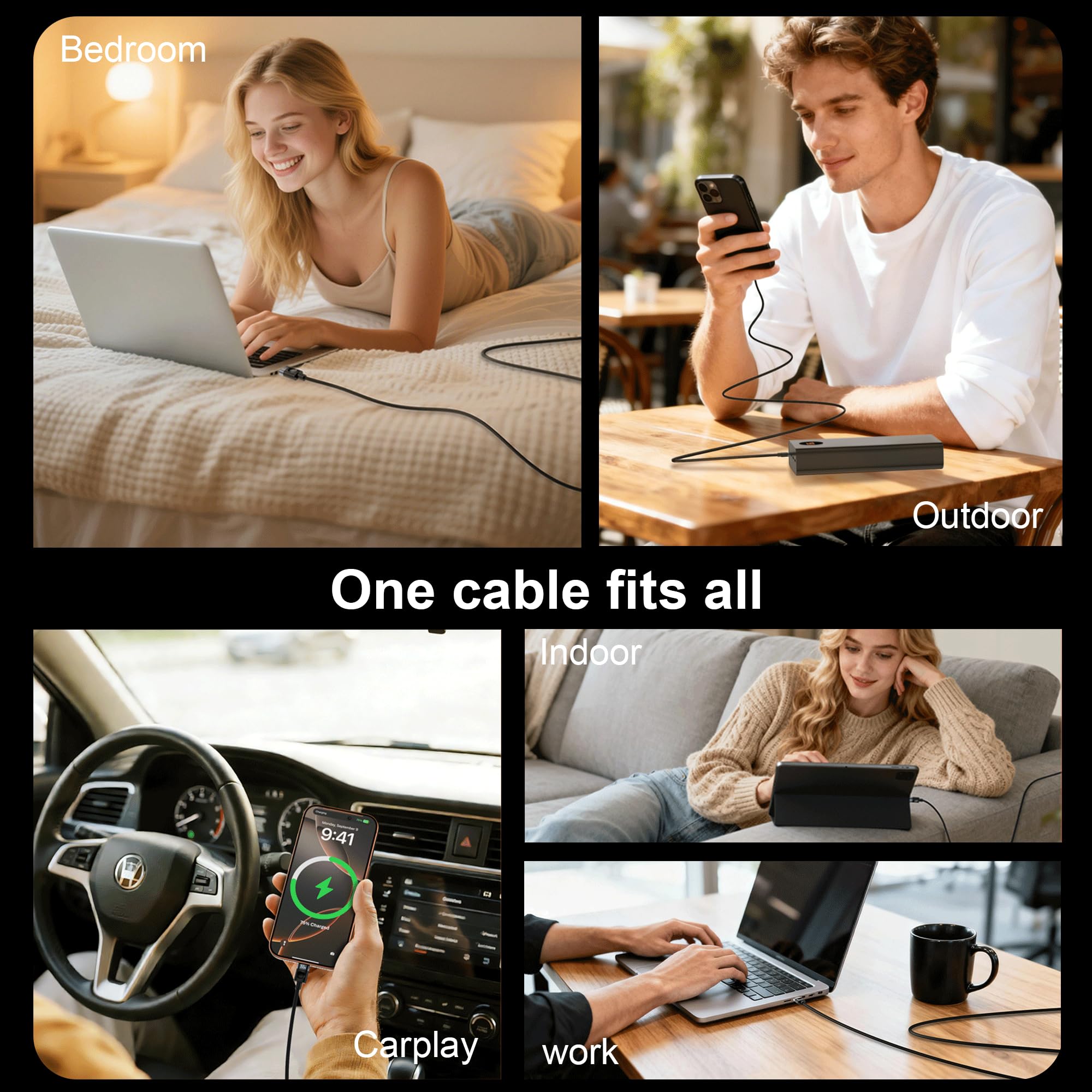 Cable USB C a USB C de 100 W, cargador tipo C de carga rápida (3.3 pies, paquete de 2) cable de nailon trenzado largo para coche, compatible con MacBook Pro/Air, iPad Pro, iPhone 17/16/15, Samsung S23
