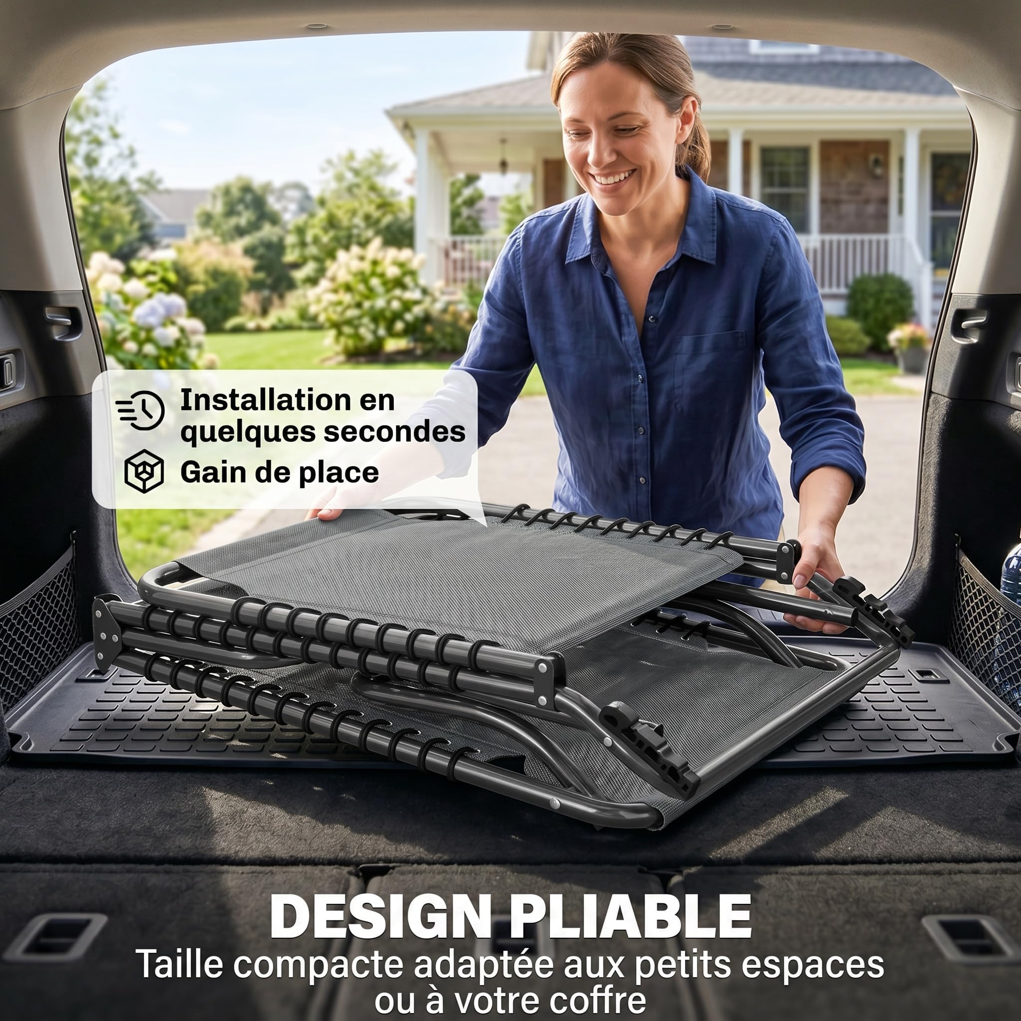 Outsunny Bain de Soleil transat Pliable Dossier inclinable Multi-Positions Acier thermoplastique Lacets élastiques Noir textilène Gris
