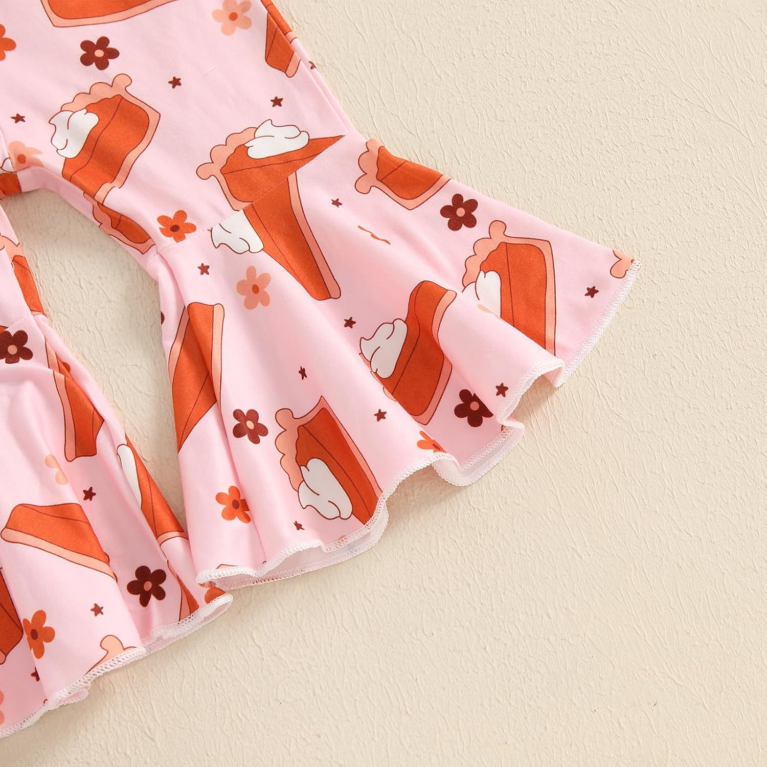 Lamuusaa Newborn Baby Girl Thanksgiving Outfit ''Thick Thighs & Pumpkin Pies'' Long Sleeve Romper Flared Pants Headband Set - Image 5