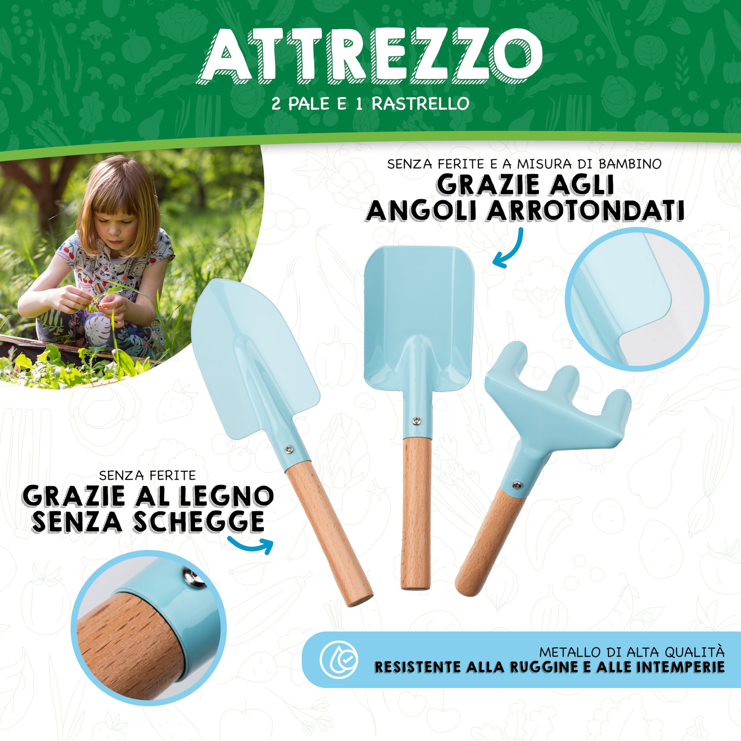 PHIBER-SPORTS Set di Attrezzi da Giardino per Bambini (11 Pezzi) - Attrezzi da Giardinaggio per Bambini dai 3 Anni in su - Strumenti in Metallo, annaffiatoio, Guanti da Giardinaggio, Borsa