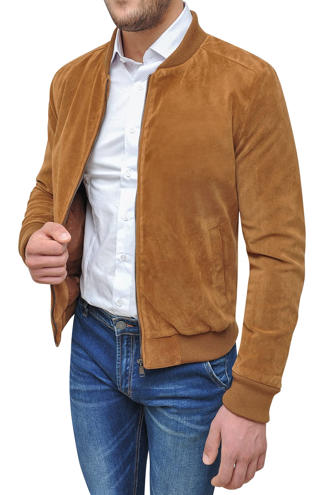 Evoga Men's Suede Slim Fit Jacket Trench Coat Autumn Winter