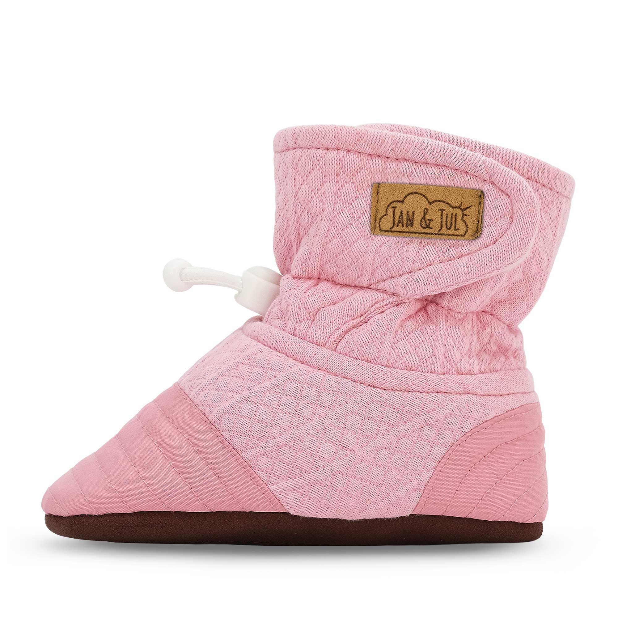 JAN & JUL Adjustable Stay-on Baby Booties, Non-Slip Slippers for Girl (Dusty Pink, Medium, 12-18 Months toddler)