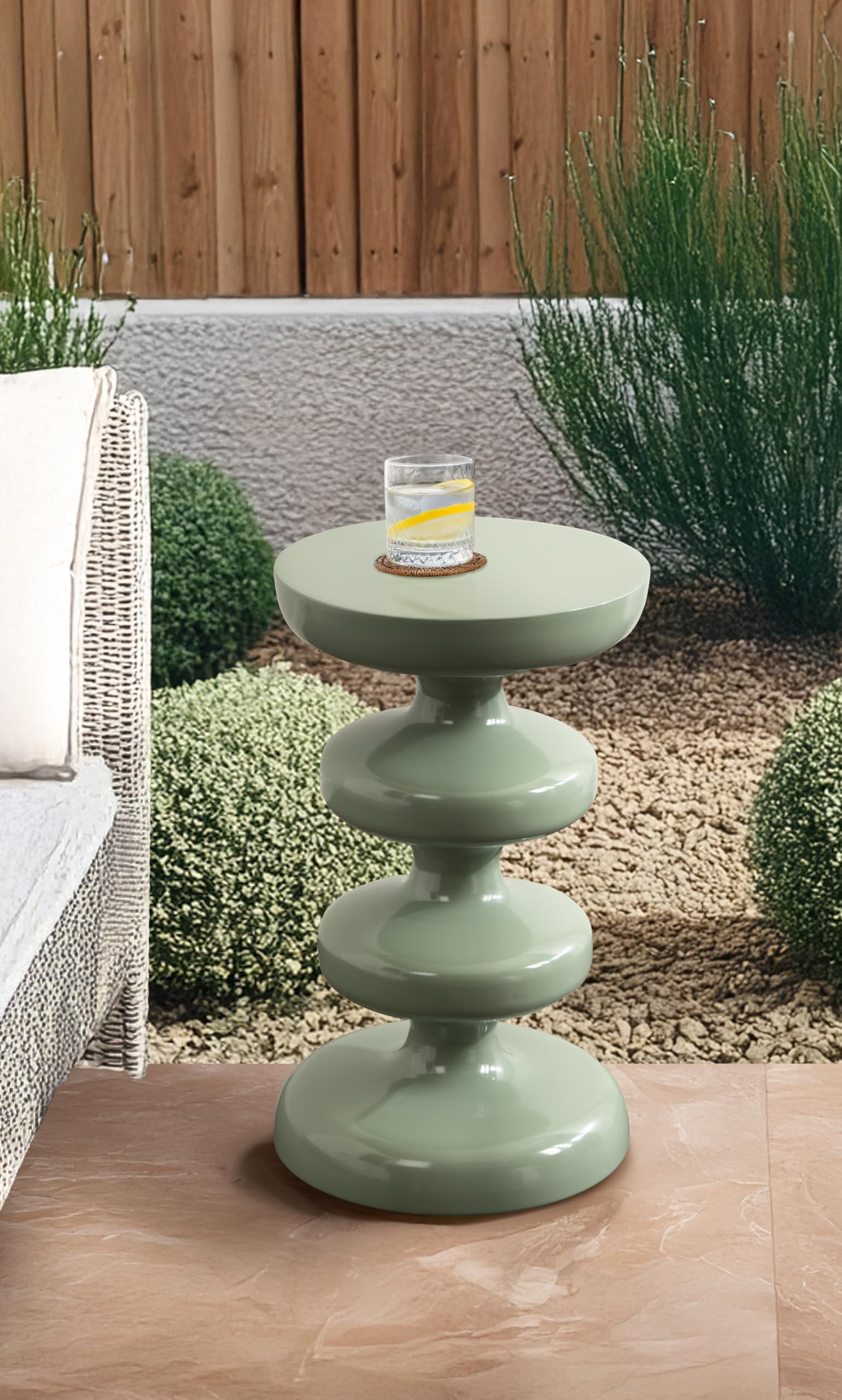 Kate and Laurel Fondi Modern Metal Round Side Table, 12 x 12 x 21, Green, Dorm Living Room Stacked Bubble End Table for Use as Bedroom Nightstand or Outdoor Patio Decor Option