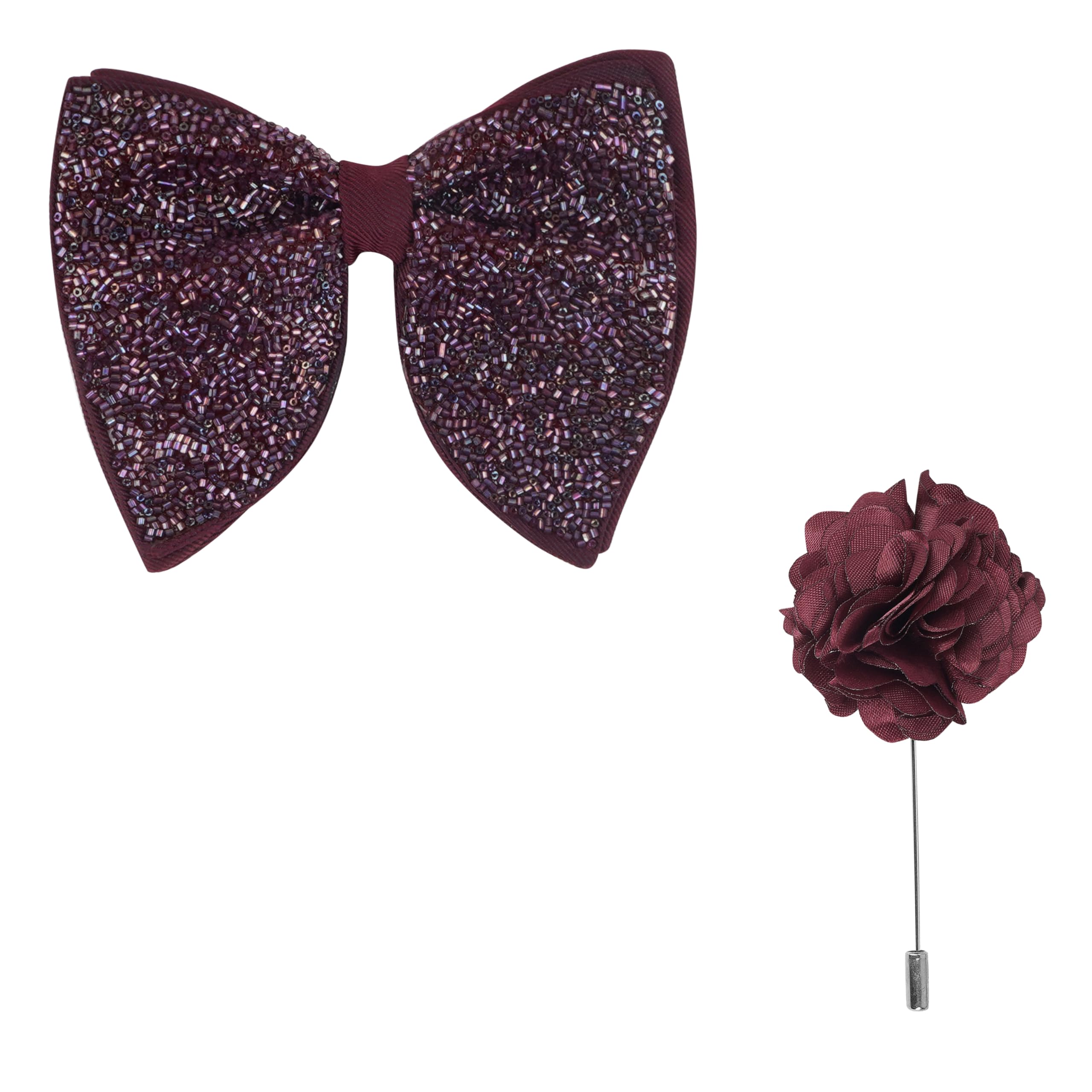 calixto Elegant Butterfly Bow Pre-Tied Bow And Lapel Pin for Men, Classic Solid Color 100% Polyester Micro Fabric Bow Tie, Adjustable Length Clip (Wine)-picture-35