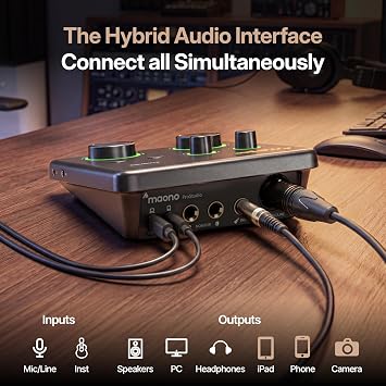 MAONO PD200W & P1 & MH700 Studio Recording Equipment Include Interface & Microphone for Create