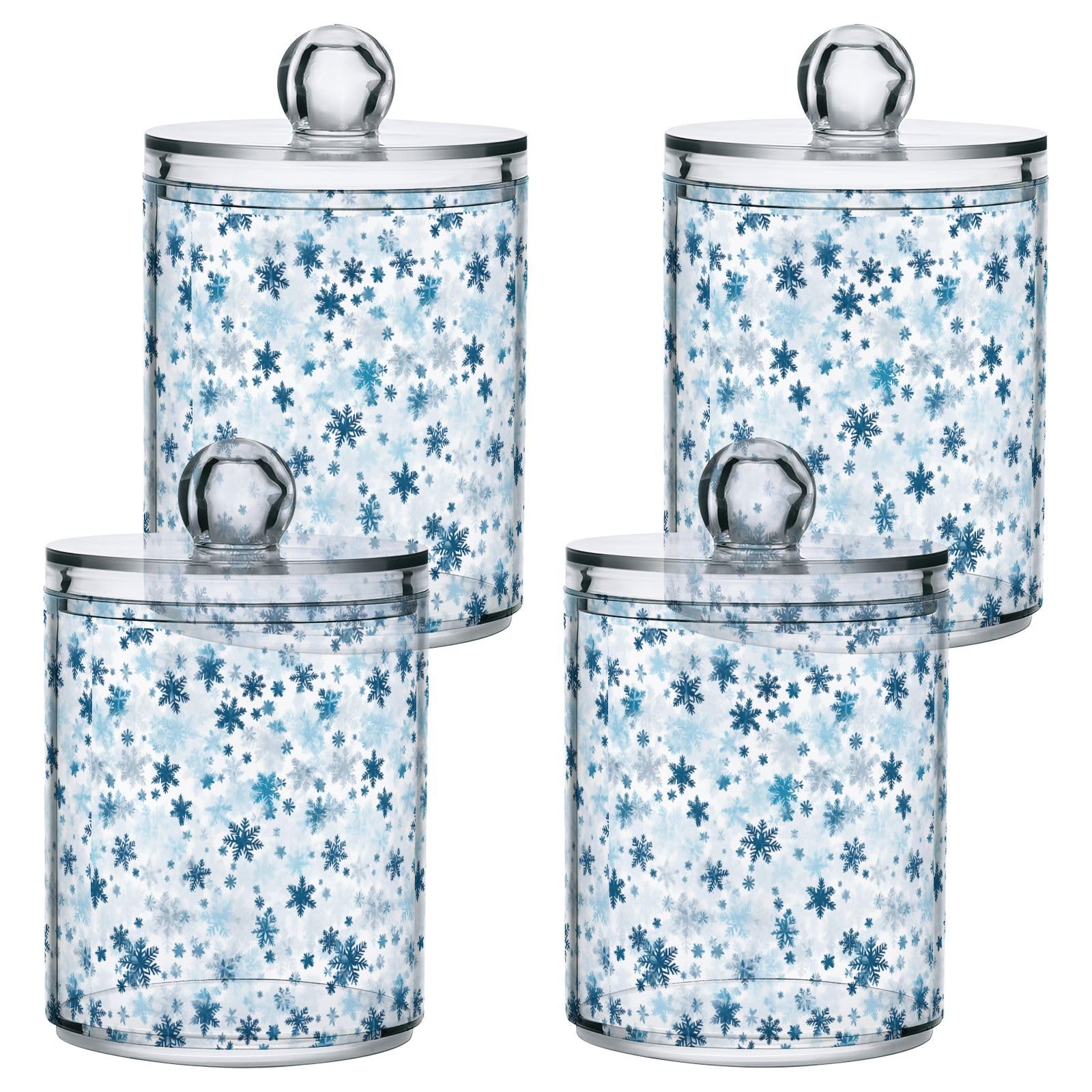 4 Pcs Christmas Xmas Snowflake 10 OZ Qtip Holder Dispenser for Cotton Ball Cotton Swab Cotton Round Pads