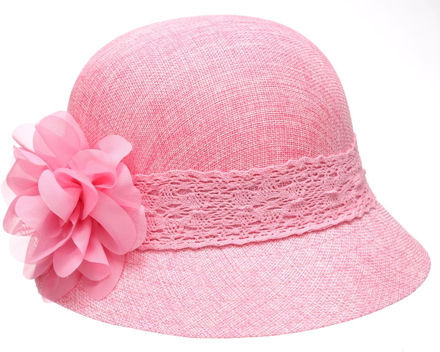 Women's Gatsby Linen Cloche Hat with Lace Band and Flower
