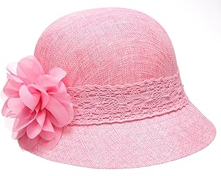 Women's Gatsby Linen Cloche Hat with Lace Band and Flower