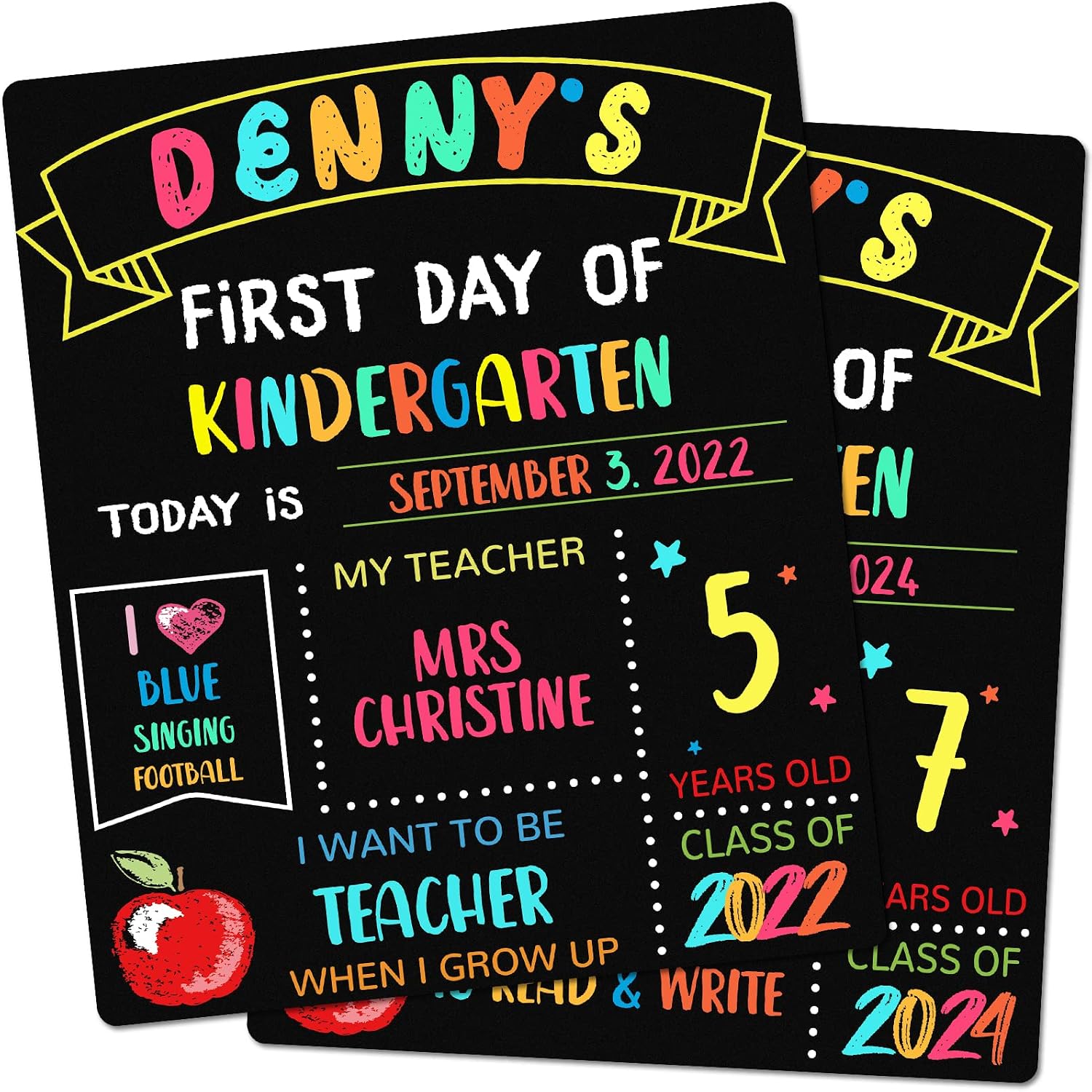 First & Last Day of School Board, 10x12 Inch Double Sided Back to School Sign for Kids Girls Boys, My 1st Day of School Chalkboard Sign Photo Prop, Wooden 1st Day Boards of Preschool Kindergarten