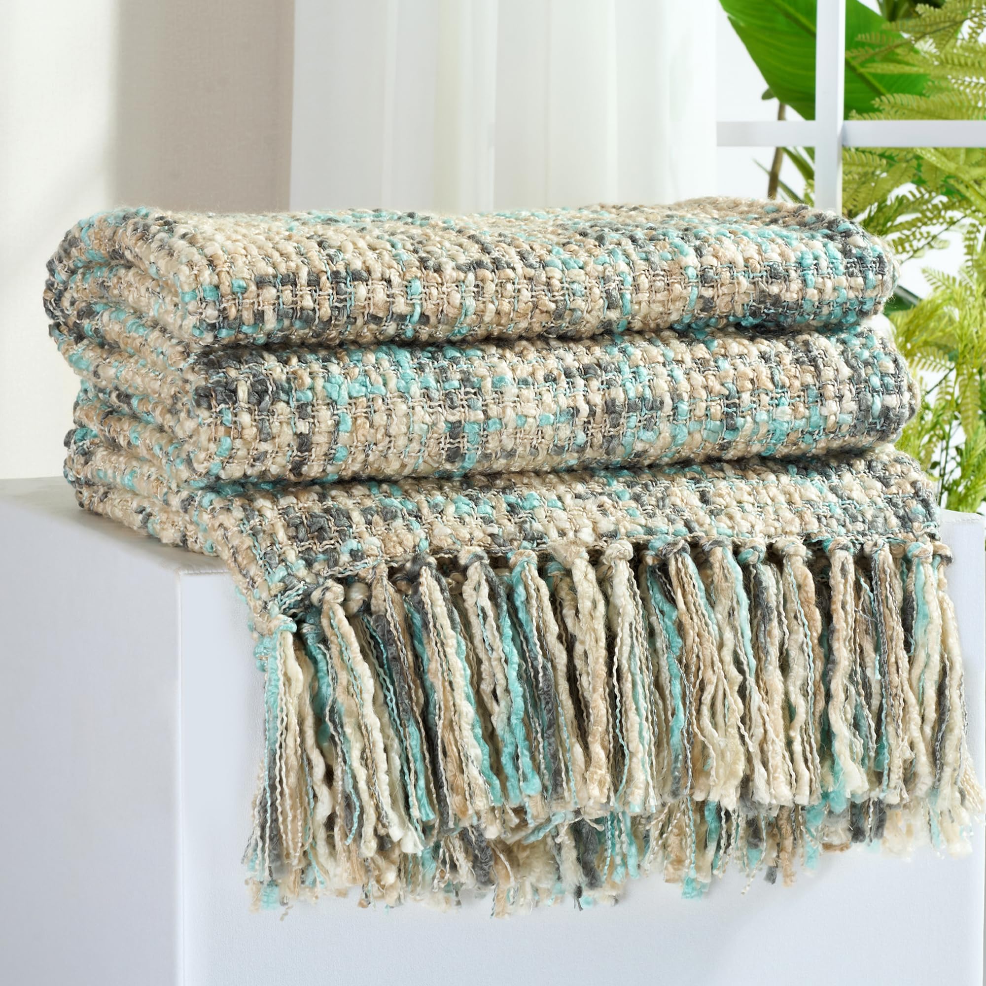 GINAMUSE Multi-Color Cable Woven Throw Blanket for Couch - 60"X80"