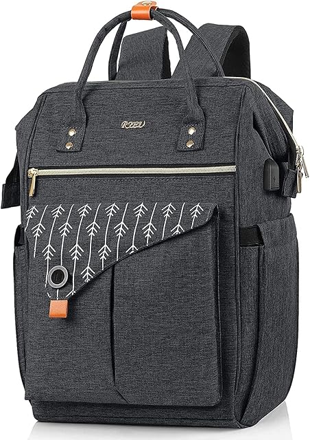RJEU Backpack Womens, Waterproof School Backpack Gifts, Laptop Rucksack for Women with USB Charging Port Fits 15.6 Inch, Anti Theft College School Bag Gifts for Girfriend, Black