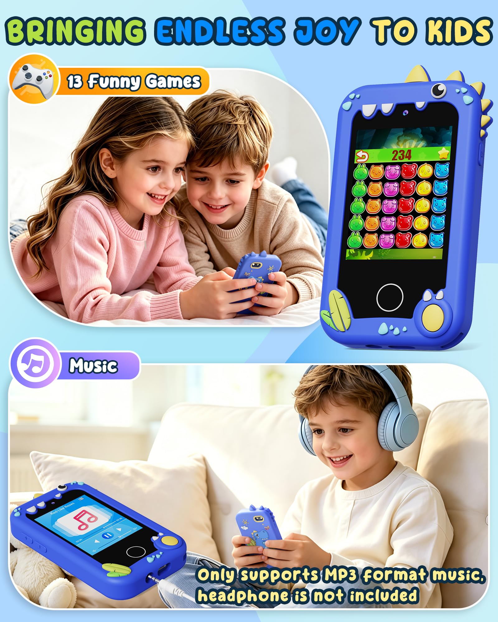 Téléphone Enfant UCIDCI Avec Double Caméra, écran IPS 2,8 Pouces, Jeux éducatifs, Lecteur MP3, Cadeau Fille 3-7 Ans (rose)