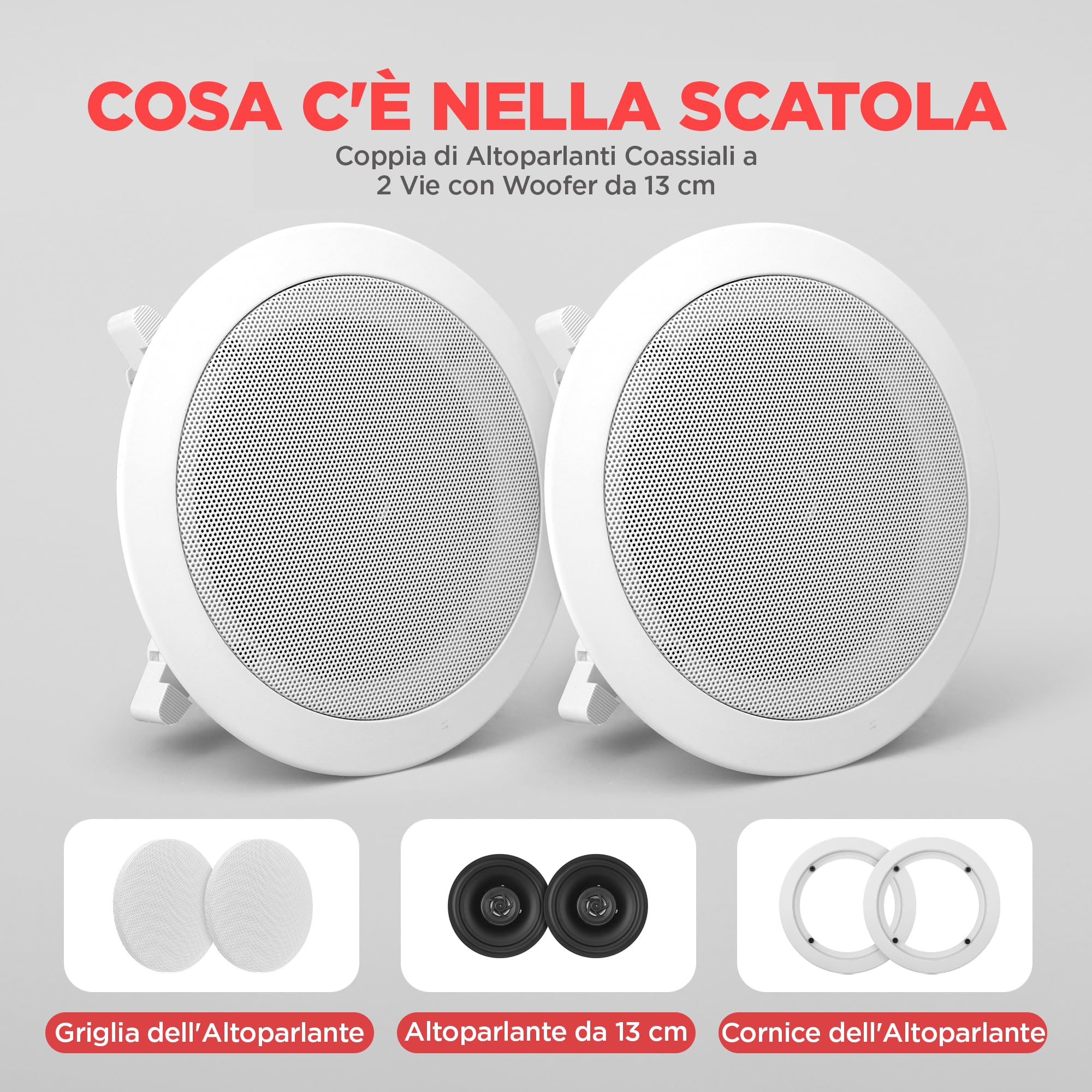 Pyle Altoparlanti Casse Audio da Incasso a Soffitto Bianchi 13,3 cm Coppia 2 Vie 150 Watt 80Hz–20kHz