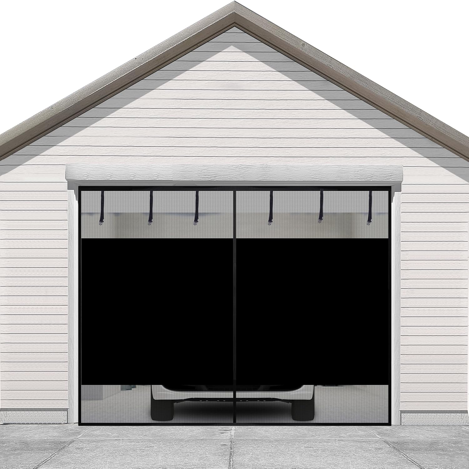 Sunolga 16x7 Ft Privacy Garage Door Screen for 2-Car Garage, Heavy Duty Magnetic Screen Door with Strong Magnets and Strapping Tapes, Hands-Free Mesh for Patio and Porch, Black