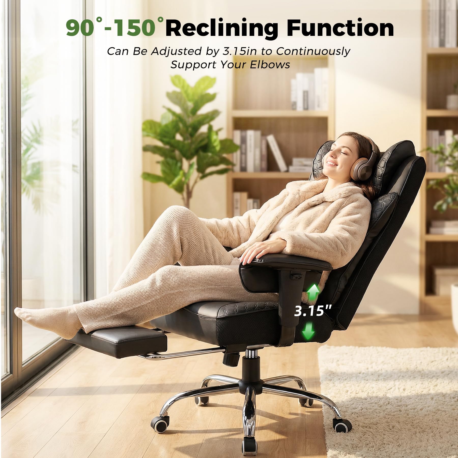 GTPLAYER Big and Tall Office Chair 400LBS Wide Ergonomic Gaming Chair with Deluxe Embossing Designed Leather with Foot Rest,150°Reclining Adjustable Soft Armrests Pocket Spring Back Support and Pillow