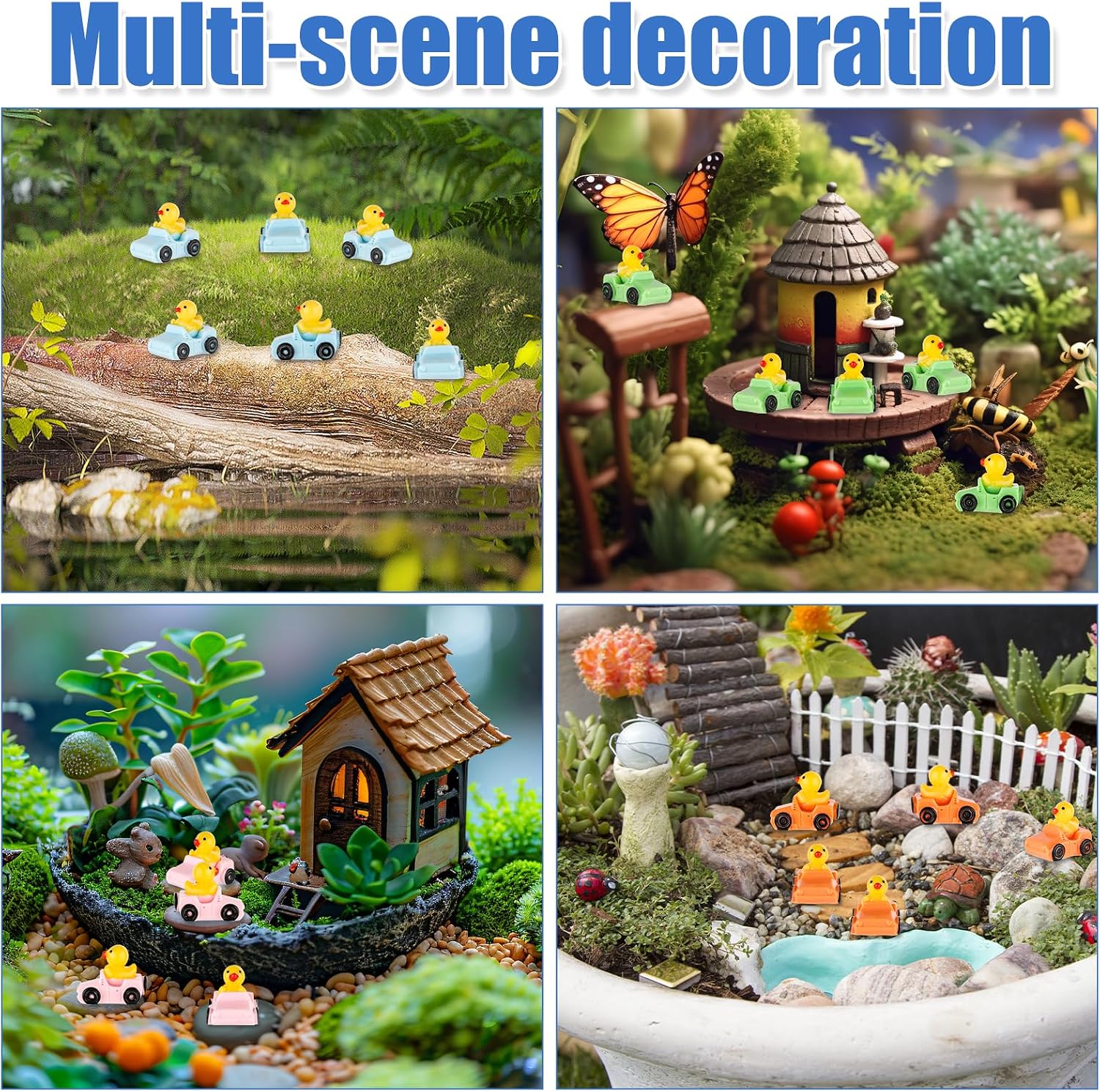 Tinoaly 48pcs Mini Resin Ducks, Cute Ducks in a Car Miniature Resin Ducks Funny Tiny Duck Small Duck for Home Garden Car Office Decor Party Favors (Pink, Orange, Green, Blue)