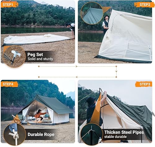 Miniatura 4 de KingCamp Tienda de campaña de lona con ventanas grandes, tiendas de campaña impermeables y transpirables de 34 estaciones, tienda de campaña