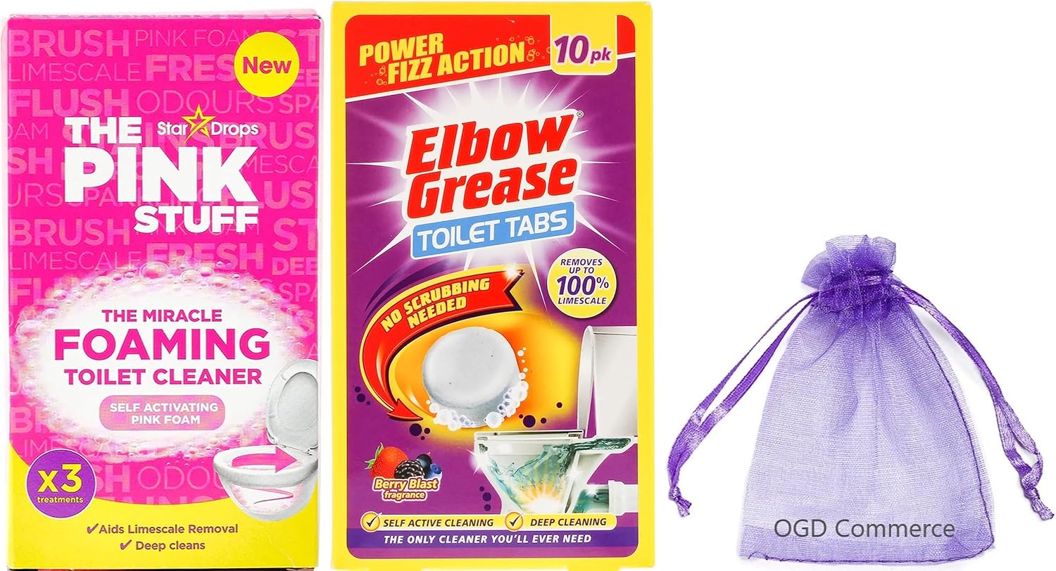 The Pink Stuff Foaming Toilet Cleaner (3 x 100g sachets), Self Activating Foam, 1Pk + Elbow