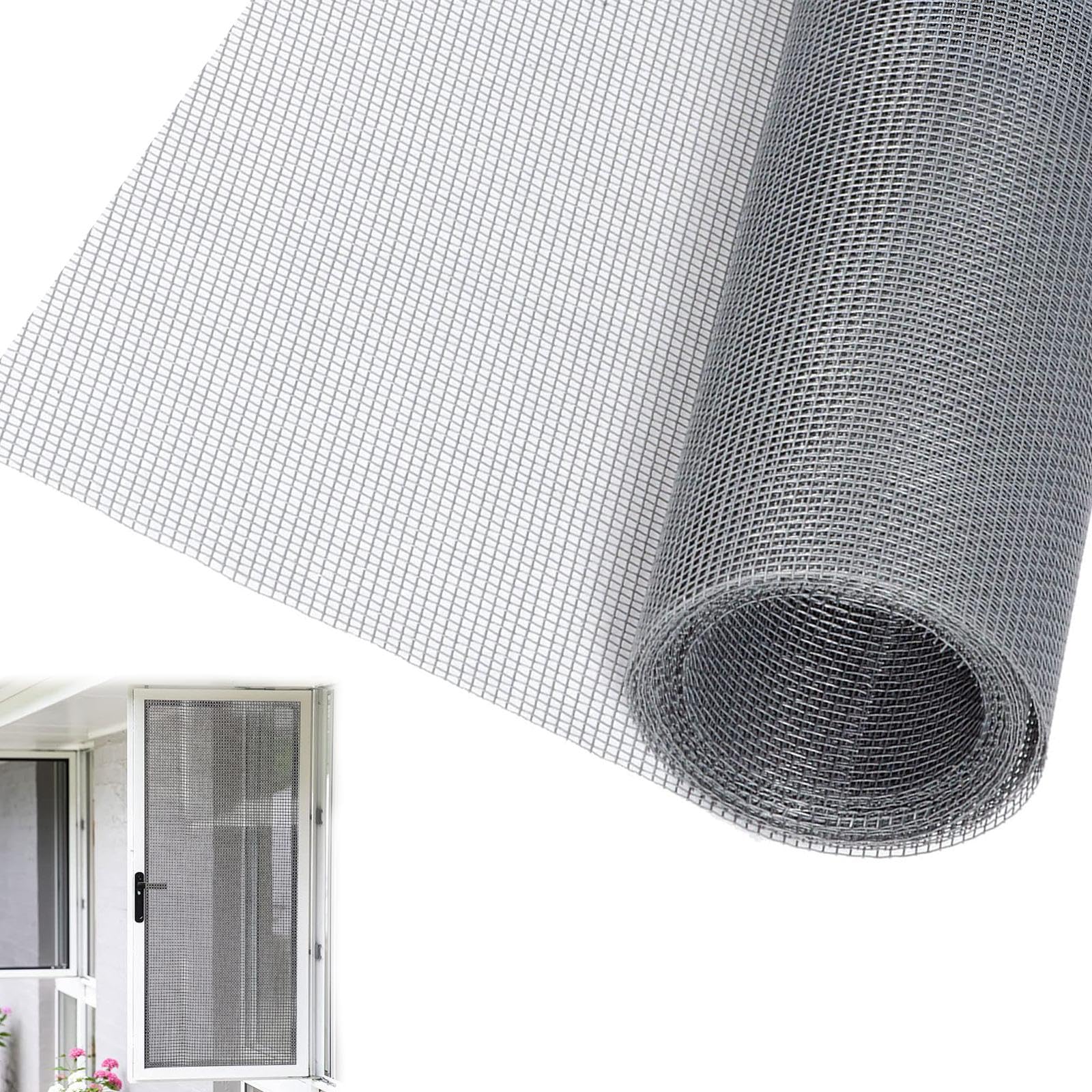 Fly Screens for Windows - 250cm x 120cm Window Fly Screen Mesh with 1.6mm Fine Holes for Windows and Doors, Breathable & Reusable Window Netting for Insects, Flies, Mosquitoes, Bugs, Grey