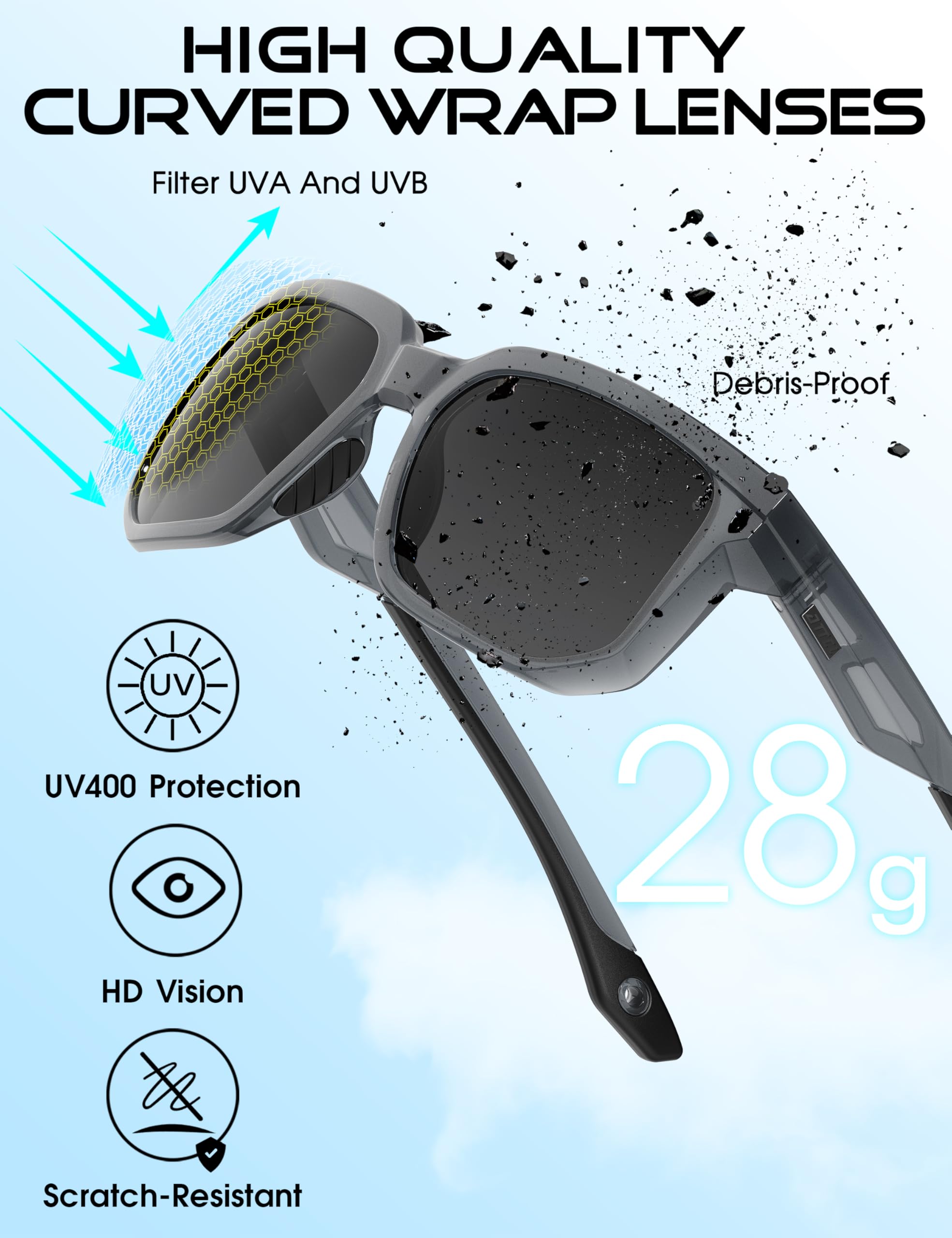 ATTCL Polaryzacyjne okulary przeciwsłoneczne dla mężczyzn: Nietłukąca się soczewka PC TR90 Lekka ochrona UV400 Bezpieczna do jazdy Golf Sport