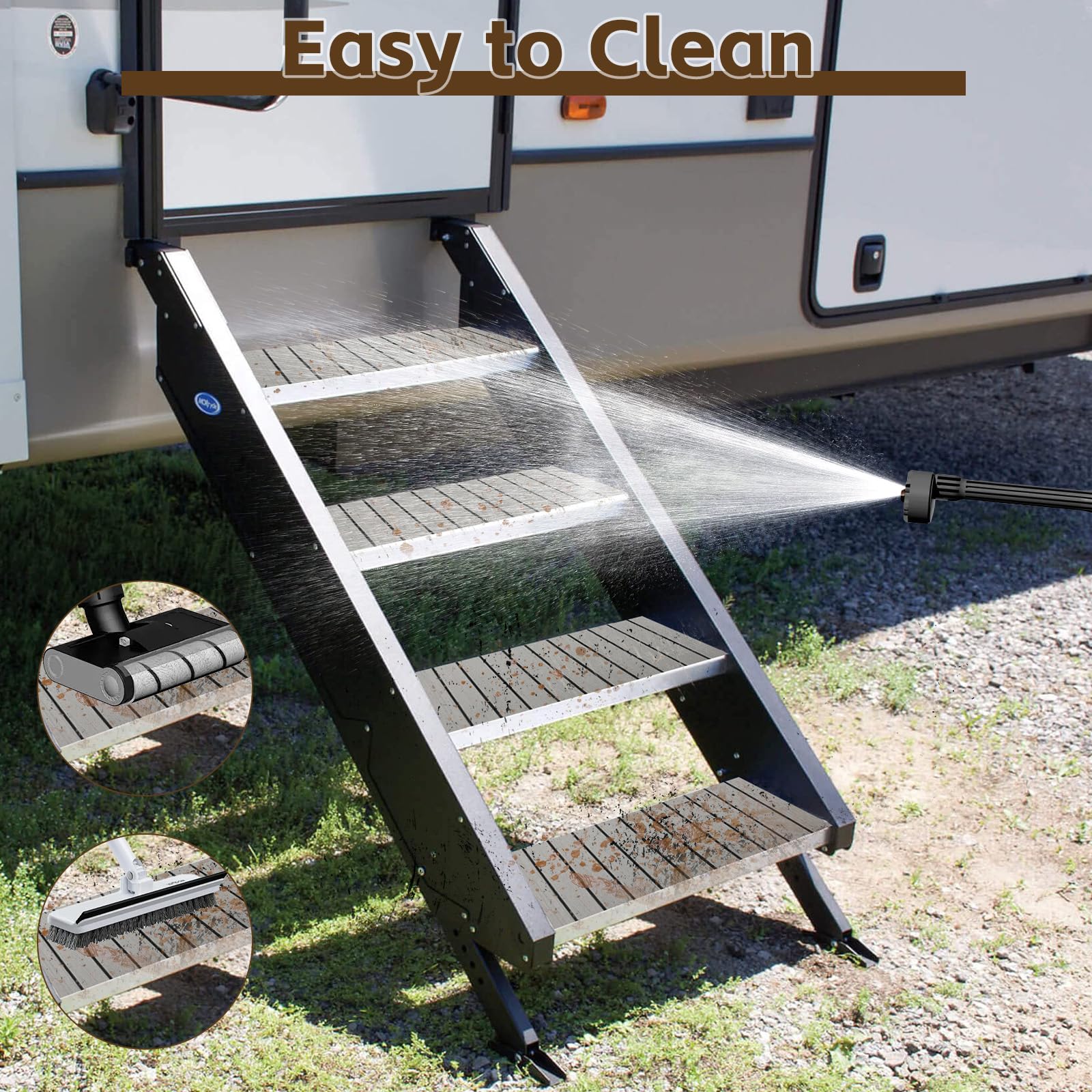 Paquete de 4 fundas para escalones de caravana, 24 x 7.5 pulgadas, almohadillas antideslizantes de espuma EVA, autoadhesivas y recortables para caravanas, remolques, color gris oscuro