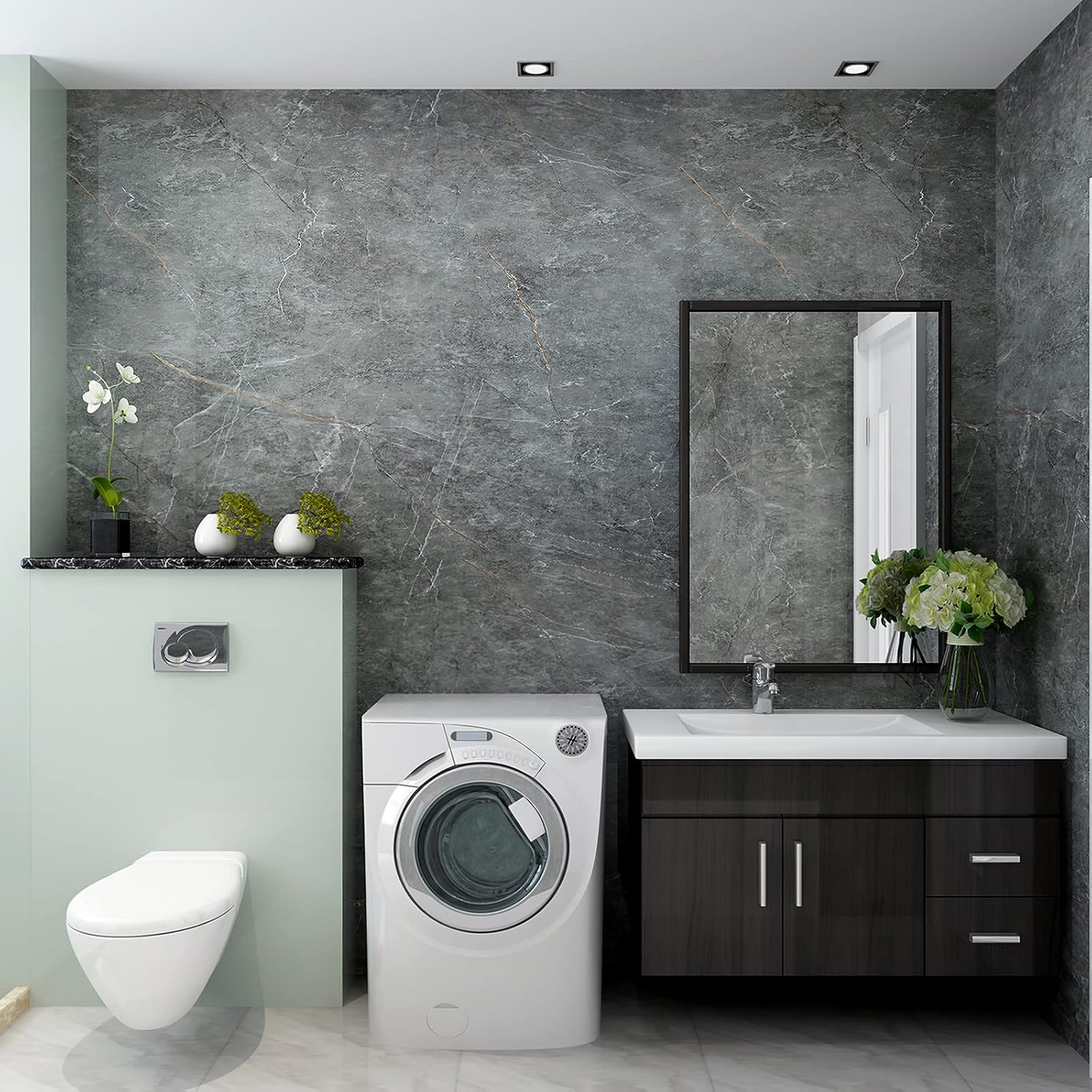 BOMENG Gray Marble Contact Paper 31.5"x354" Grey Glossy Marble Peel and Stick Wallpaper Removable Waterproof Self Adhesive Paper Renter Friendly Marble Vinyl Wrap for Bedroom Desk Kitchen Countertop