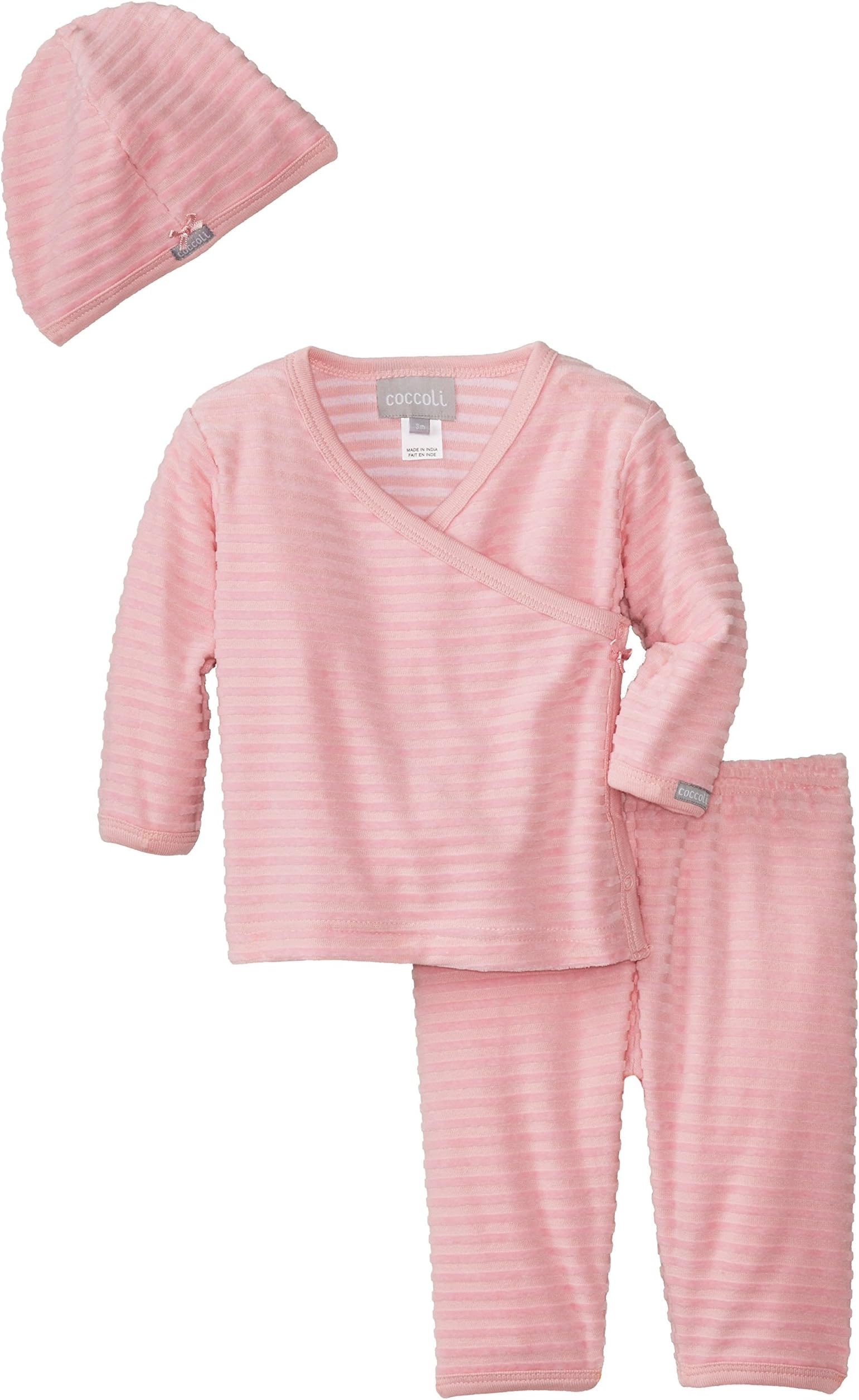 Coccoli Baby-Girls Newborn Enchanted Forest Tonal Stripe Velour Take Me Home Set