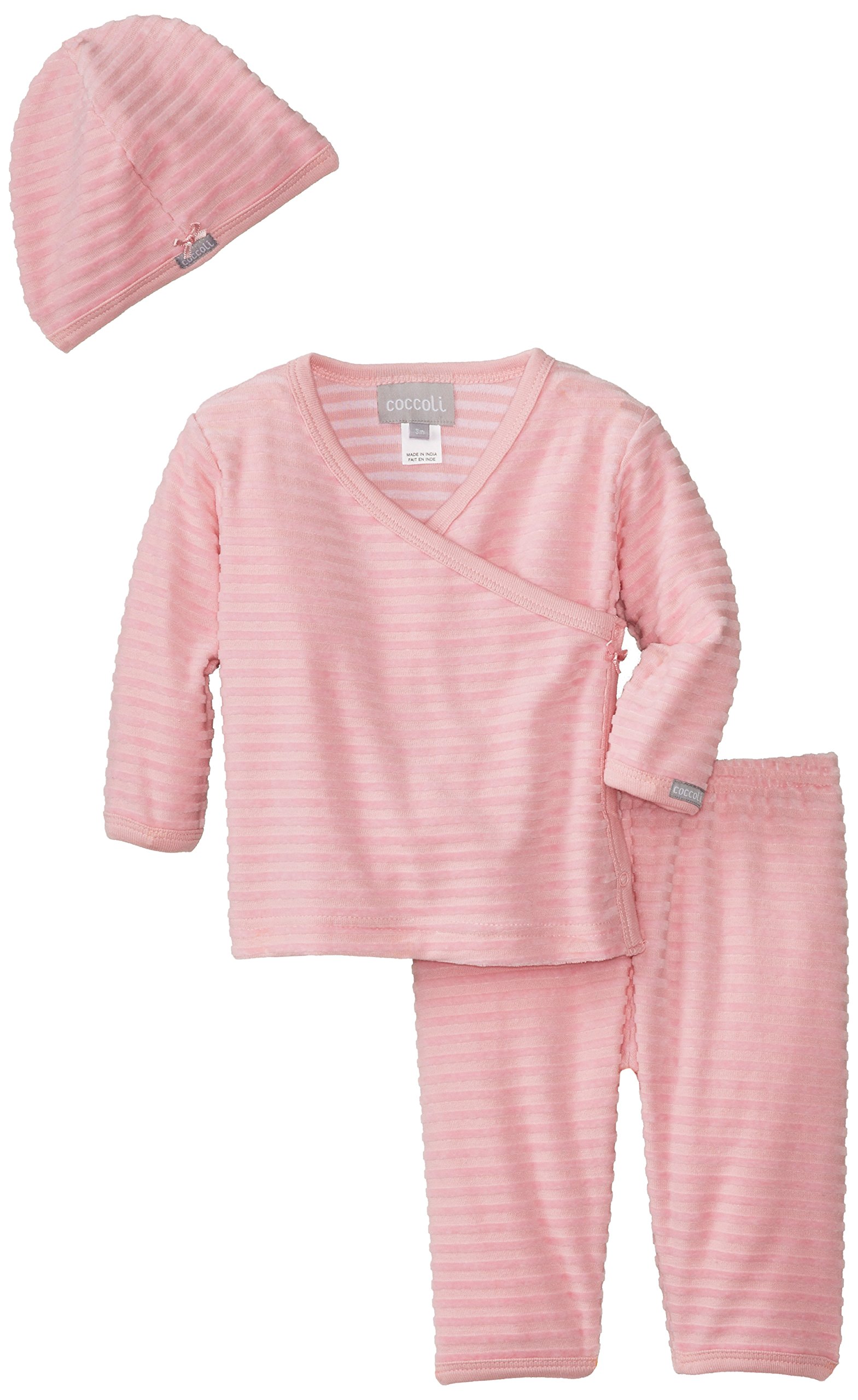 Coccoli Baby-Girls Newborn Enchanted Forest Tonal Stripe Velour Take Me Home Set