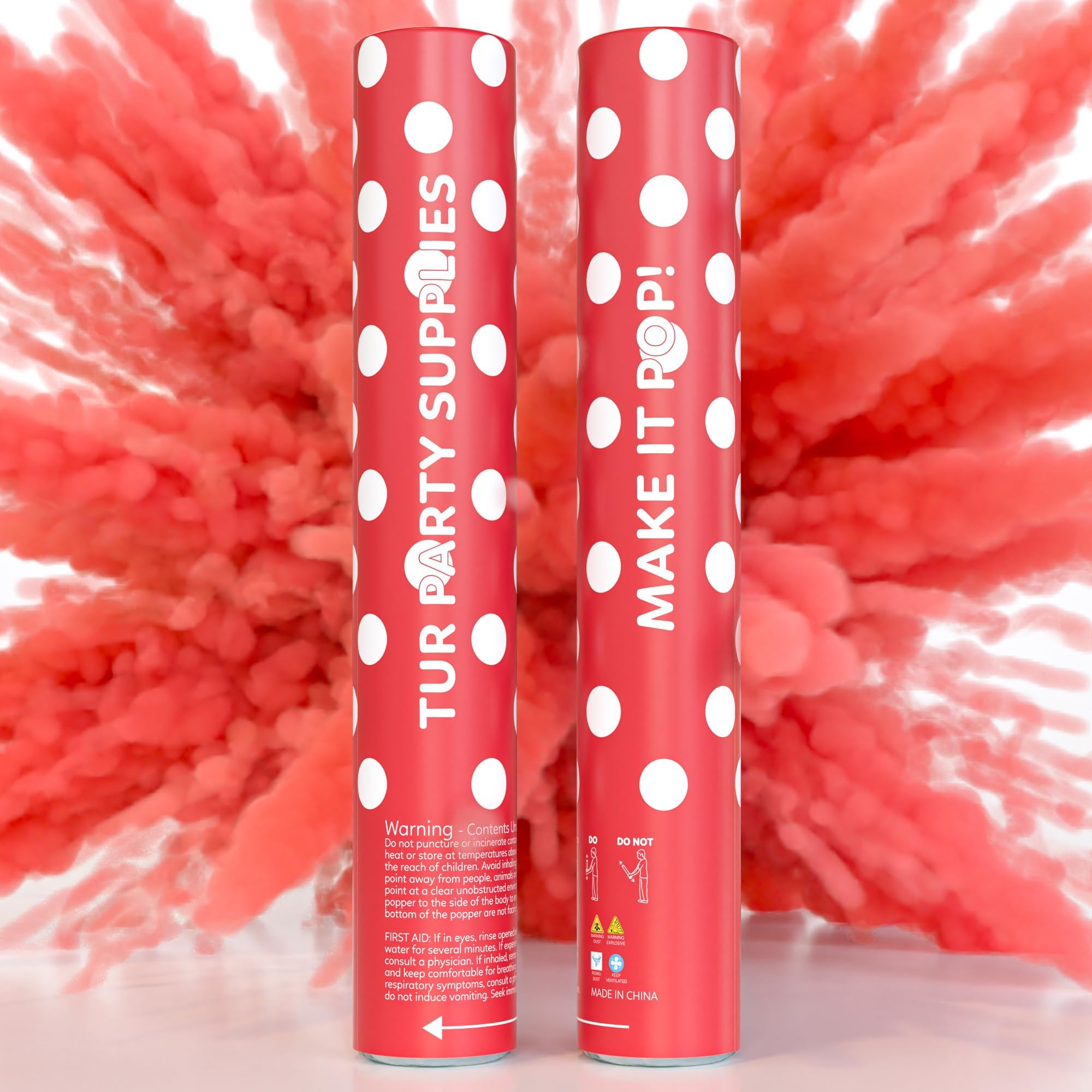 Red Powder Cannons Smoke Bombs Biodegradable Poppers | 2 Pack | Launch up to 25 ft | 12 inch | Decorations For Photoshoots, Gender Reveal, Celebrations, Festivals, and Parties | TUR Party Supplies