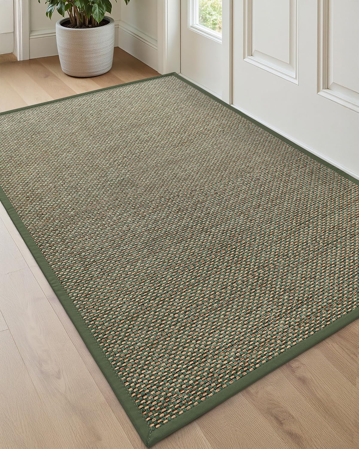 DEXI Front Door Mat Inside Entrance 36x56, Non Slip Entry Doormat with Rubber Backing, Dirt Trapping Low Profile Welcome Mats for Patio Entryway, Green