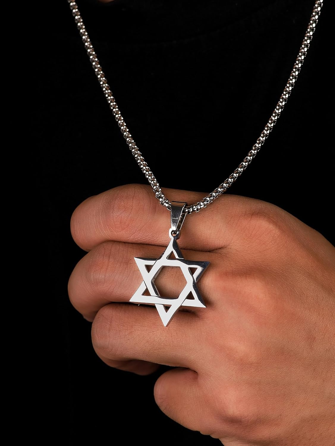 HAQUIL Star of David Necklace, Stainless Steel Hexagram Six Pointed Star Pendant, Box Chain, Jewish Israel Jewelry Gift - Image 5