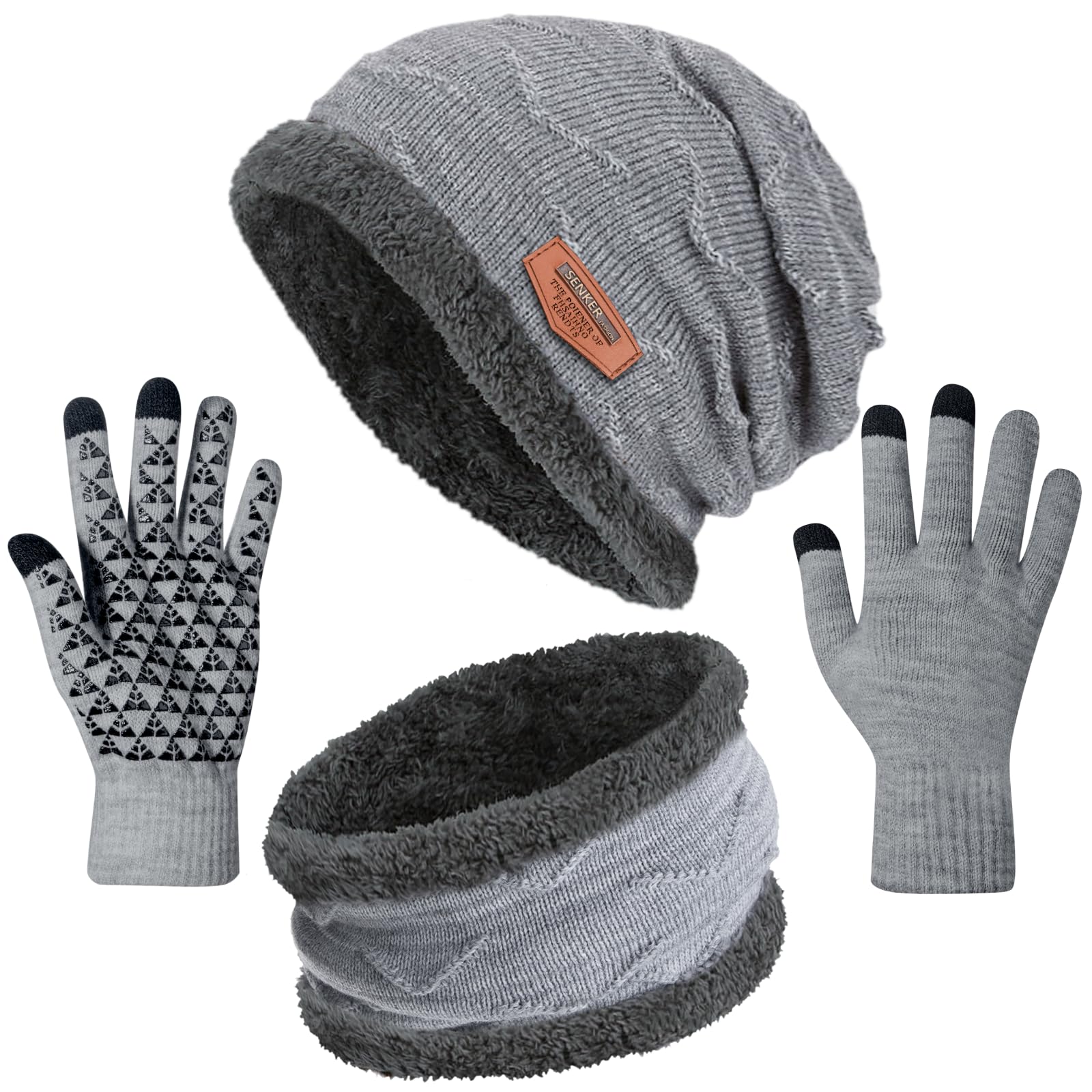 Photo 1 of 3-Pieces Winter Beanie Hats, Scarf and Touch Screen Gloves Set for Men and Women