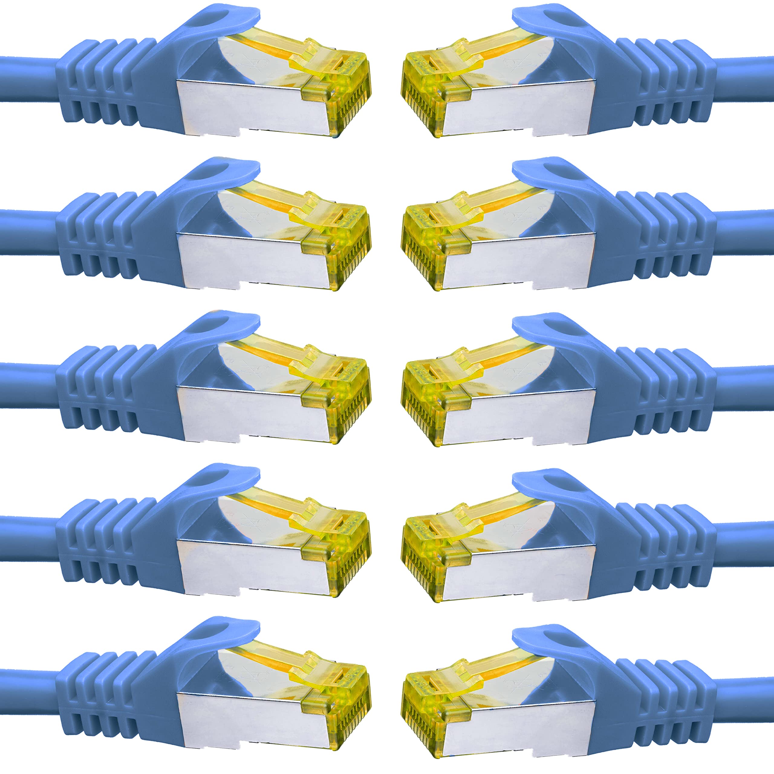 BIGtec LAN Kabel 10 Stück 0,5m Netzwerkkabel CAT7 Ethernet Internet Patchkabel CAT.7 blau Gigabit doppelt geschirmt Netzwerke Router Switch 2 x Stecker RJ45 kompatibel zu CAT.5 CAT.6 CAT.6a CAT.8