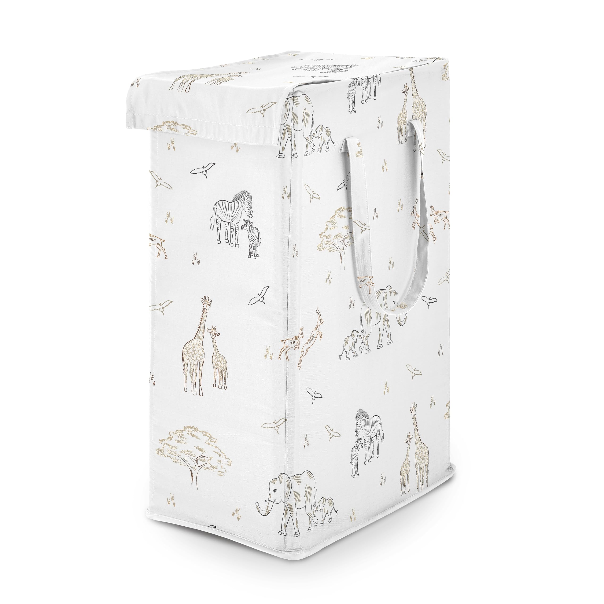 Sweet Jojo Designs Jungle Safari Animals Boy Girl Unisex Gender Neutral Laundry Hamper Foldable Dirty Clothes Basket with Handles Baby Nursery Kids Bedroom Teen Bathroom Elephant Adventure Serengeti