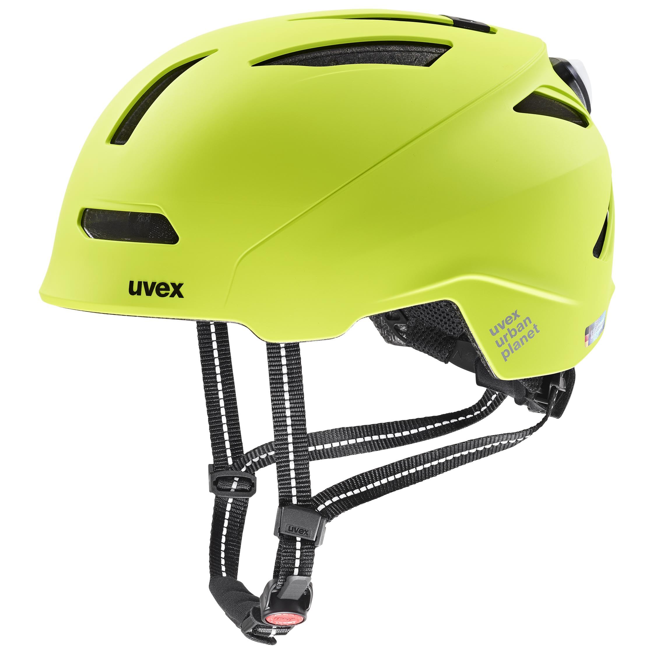 uvex urban planet LED - sturdy bike helmet for men and women - made from recycled materials - optimized ventilation - lime matt - 54-58 cm