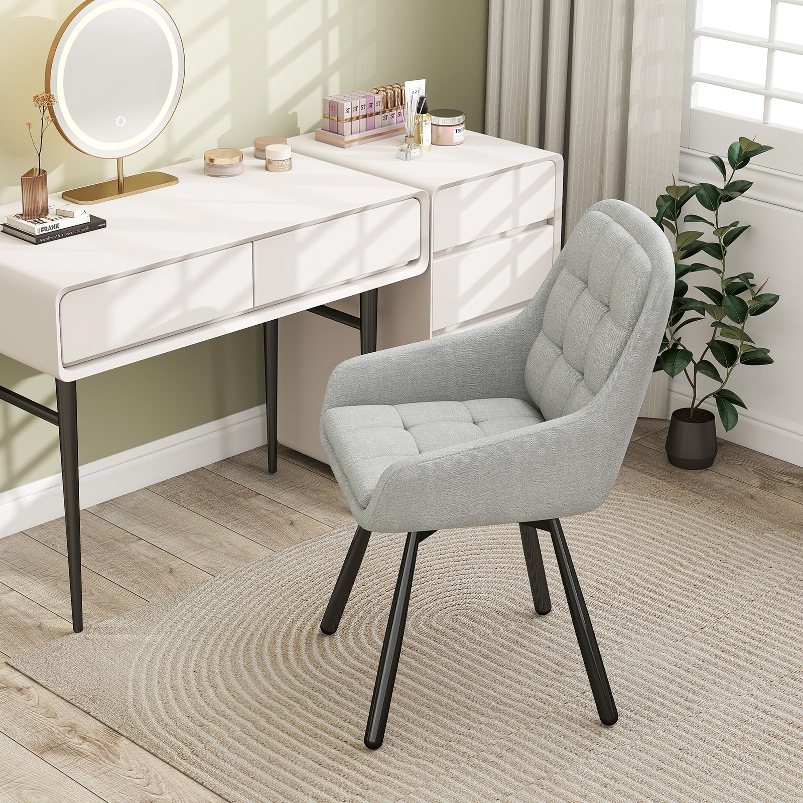JIJIAN Juego de 4 Sillas de Comedor Giratorias 360° con Reposabrazos, Silla Acolchada con Patas Metálicas, para Salón, Cocina, Dormitorio y Estudio, Gris Claro