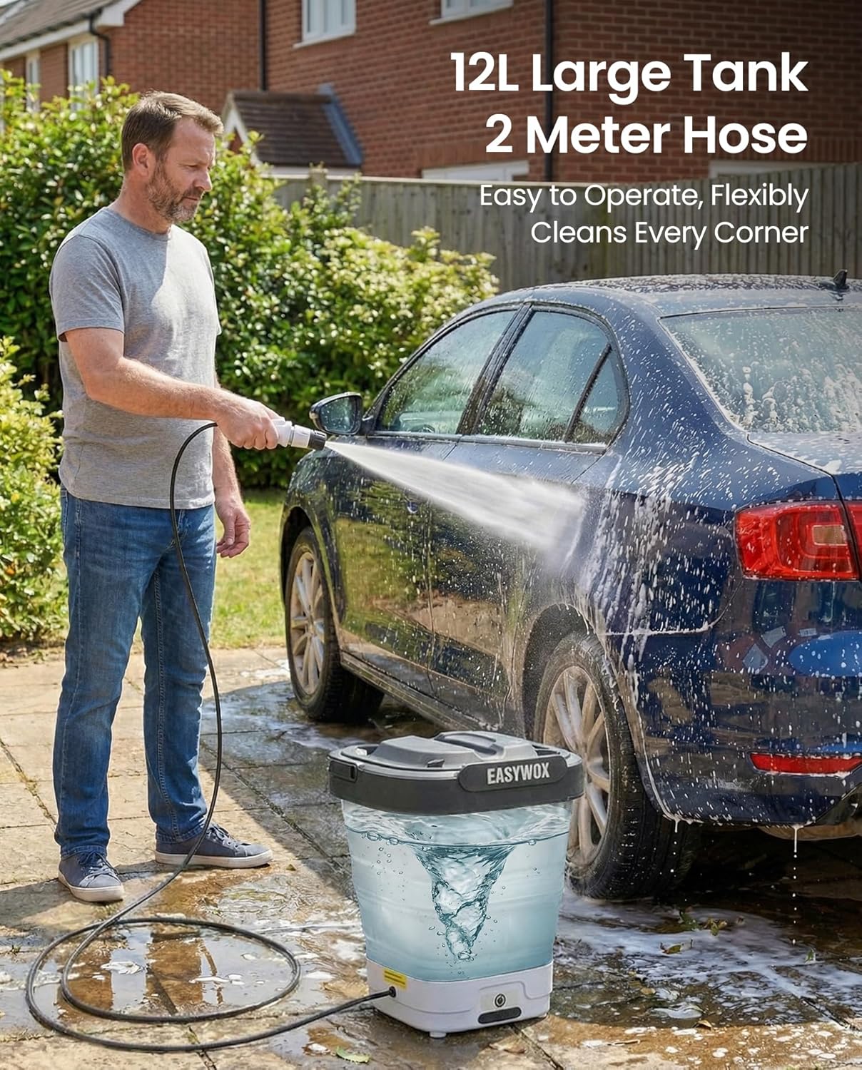Portable Electric Pressure Washer with 3.2 Gal Tank, 4-in-1 Nozzle, Max 290 PSI Foldable Cordless Power Washer, Type-C Charging, Portable Water Sprayer for Camping, Bike, Pet, Garden, Car Wash