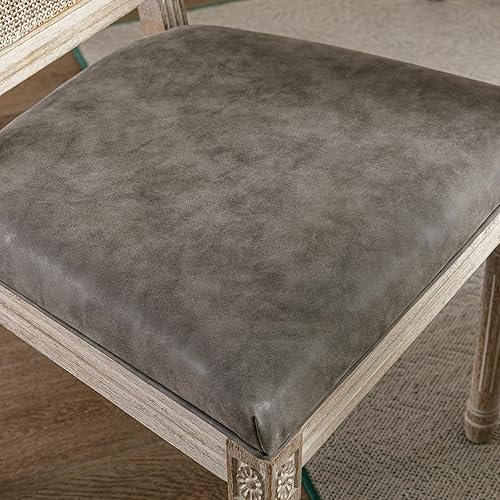 Miniatura 6 de Juego de 2 sillas de comedor de cuero estilo rústico francés para cocina y comedor con respaldo redondo de poliuretano, sillas de cocina tapizadas