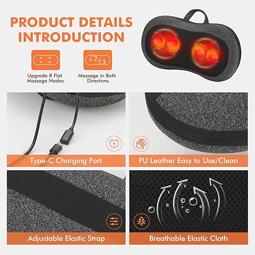 Miniatura 5 de Regalos de cumpleaños para mujeres y hombres mayores masajeador inalámbrico de cuello y espalda con calor, masajeador de cuello Shiatsu de tejido